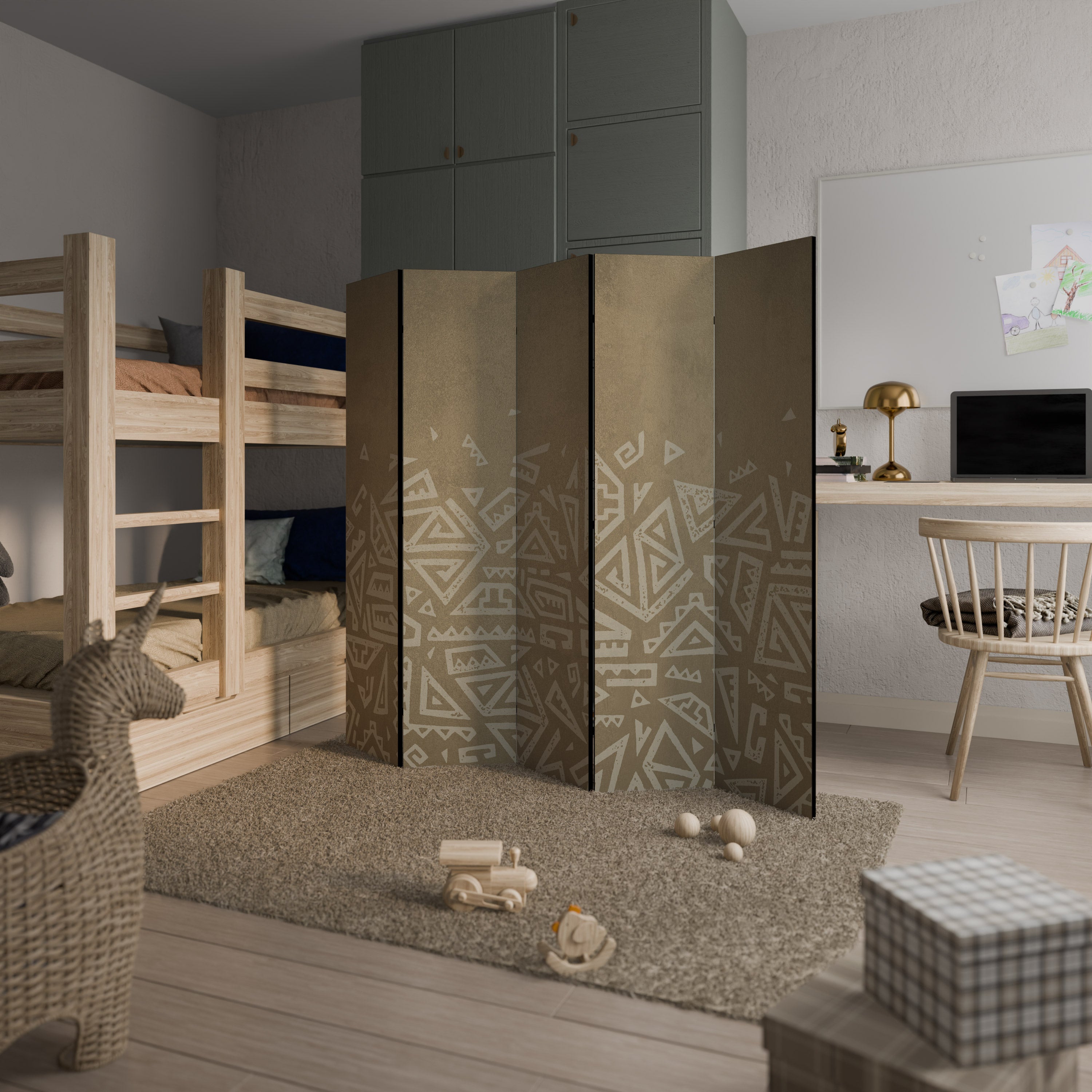 DIVISOR DE AMBIENTES DECORATIVO DE 5 PANELES CON CAPAS CULTURALES