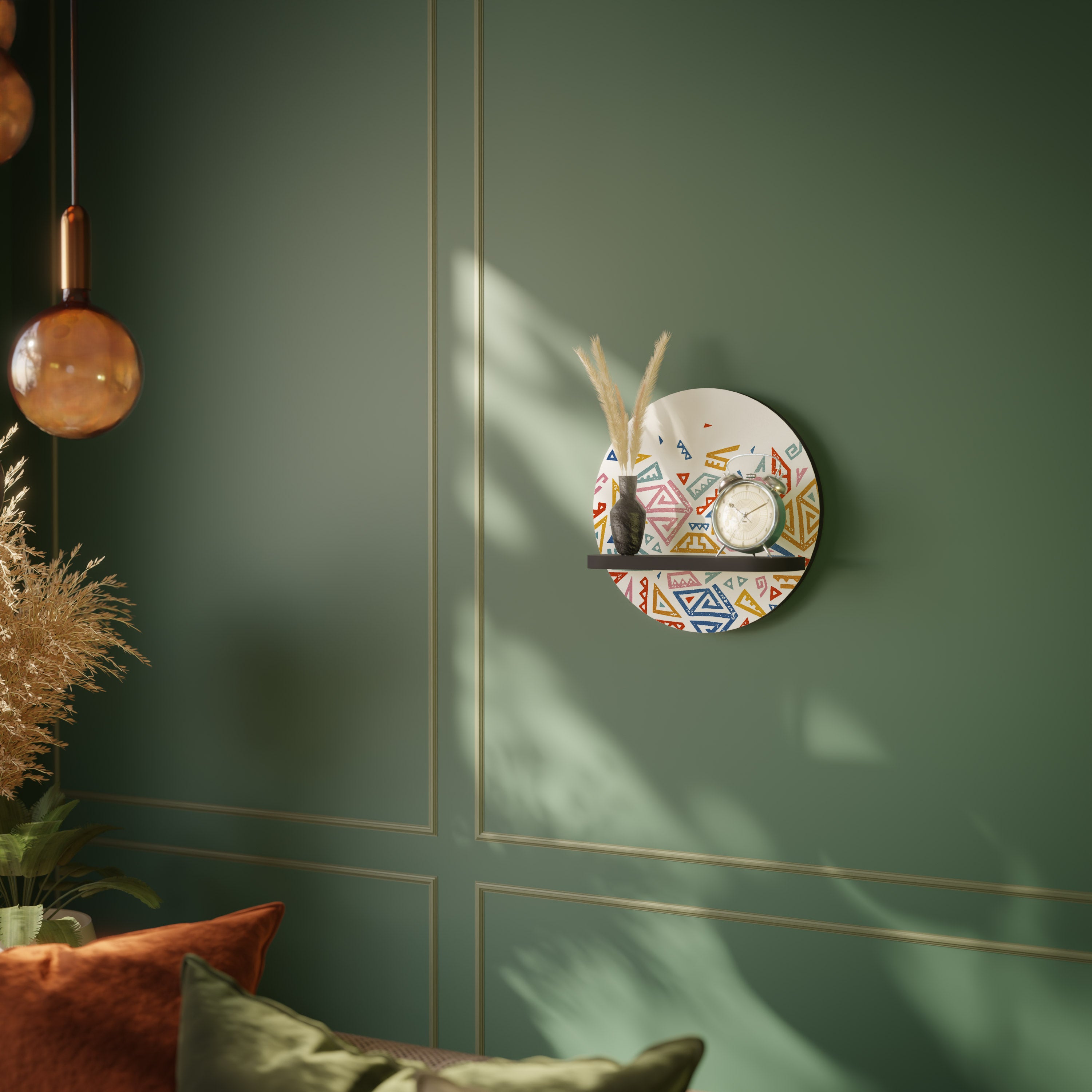 ANGULAR FEELING Round Art Shelf In Black Finish