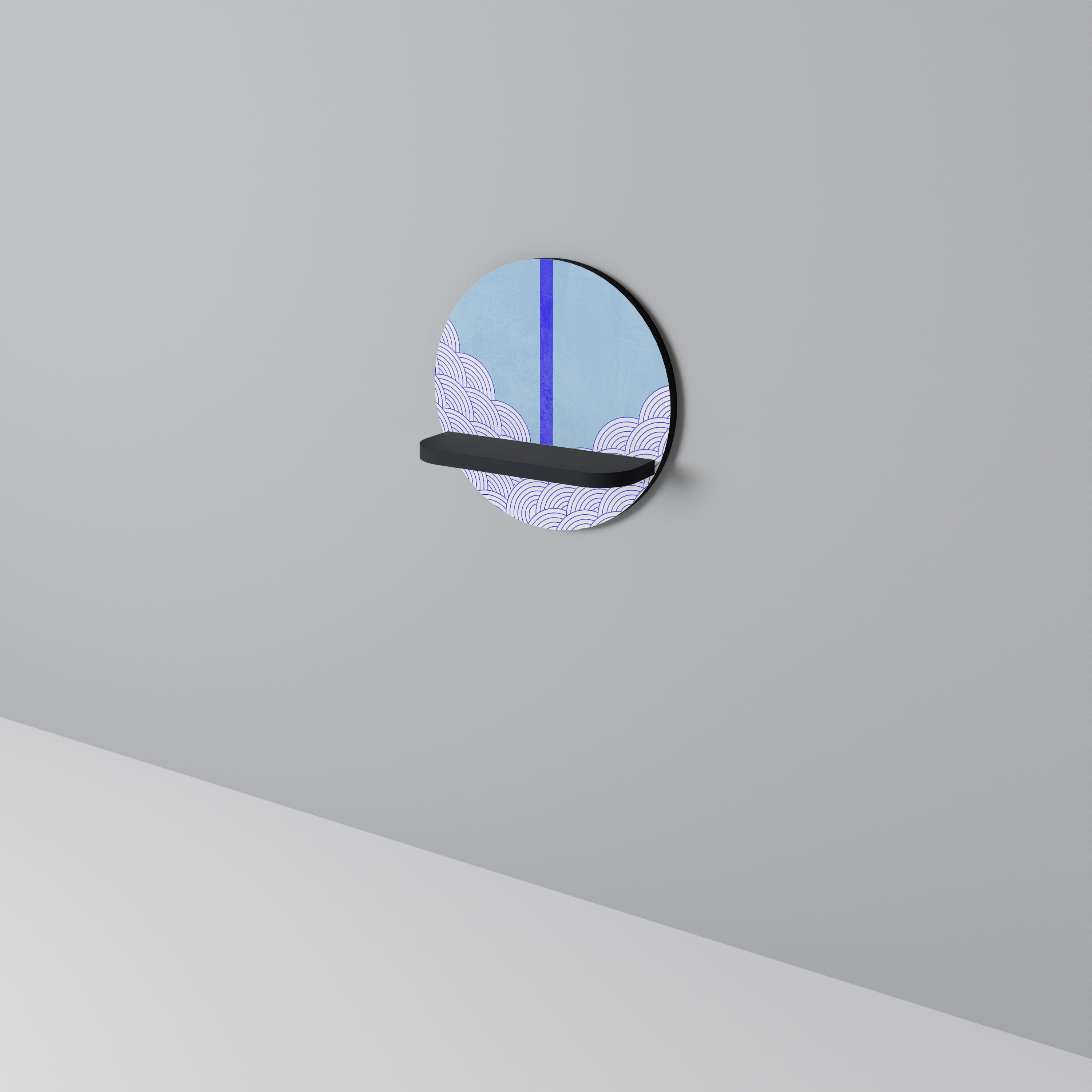 TIDAL STRIPE Round Art Shelf In Black Finish