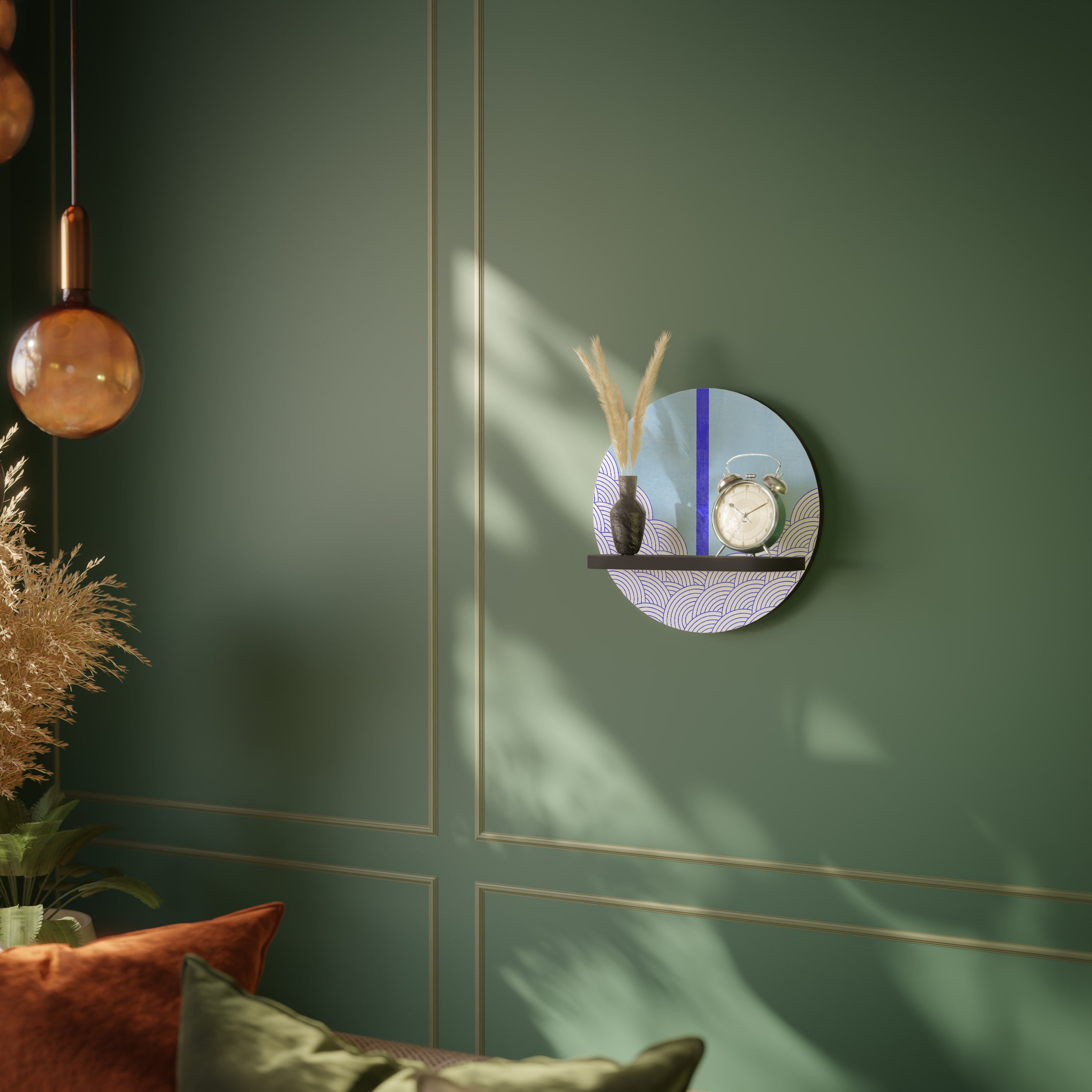 TIDAL STRIPE Round Art Shelf In Black Finish