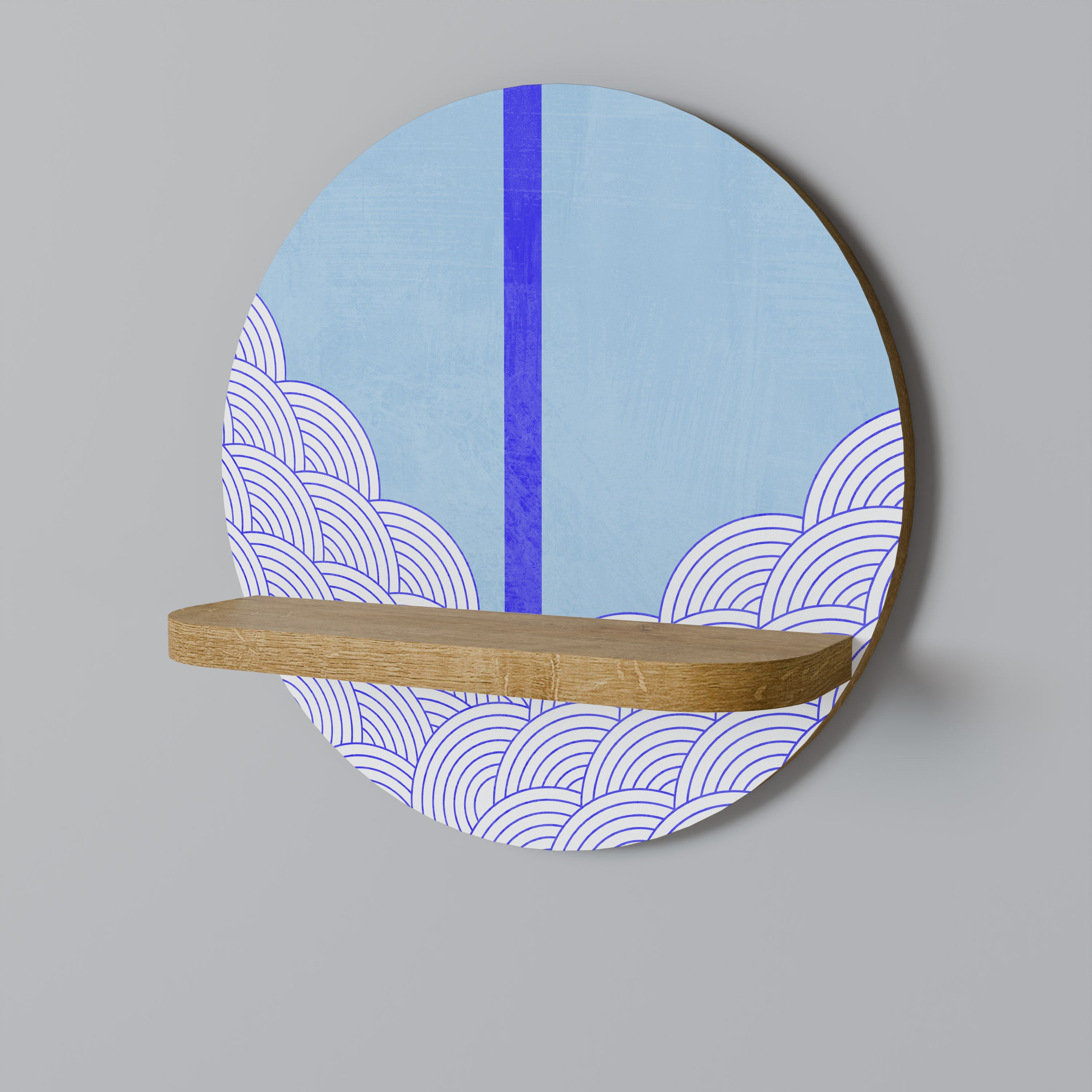 Estantería de arte redonda TIDAL STRIPE con efecto roble