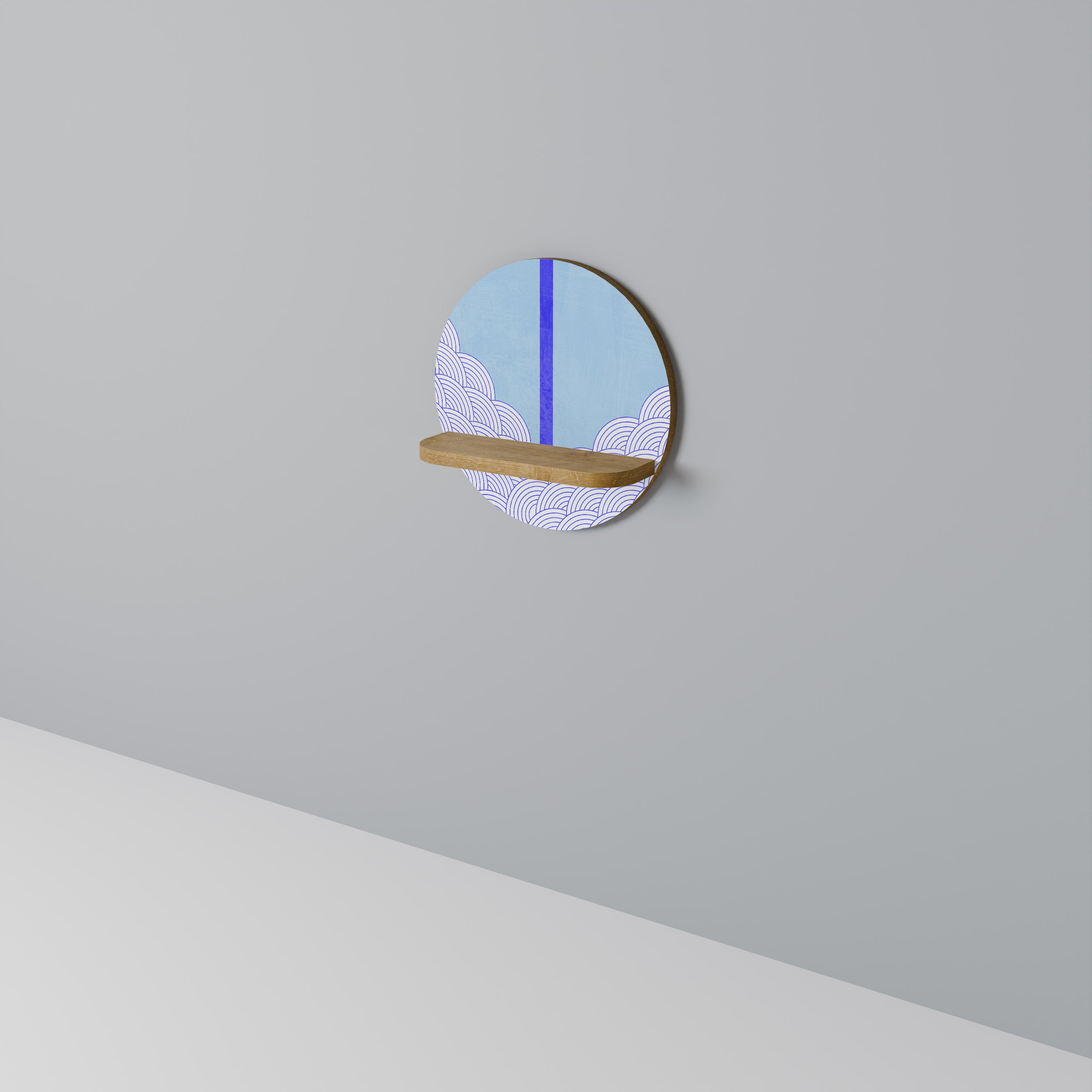 Estantería de arte redonda TIDAL STRIPE con efecto roble