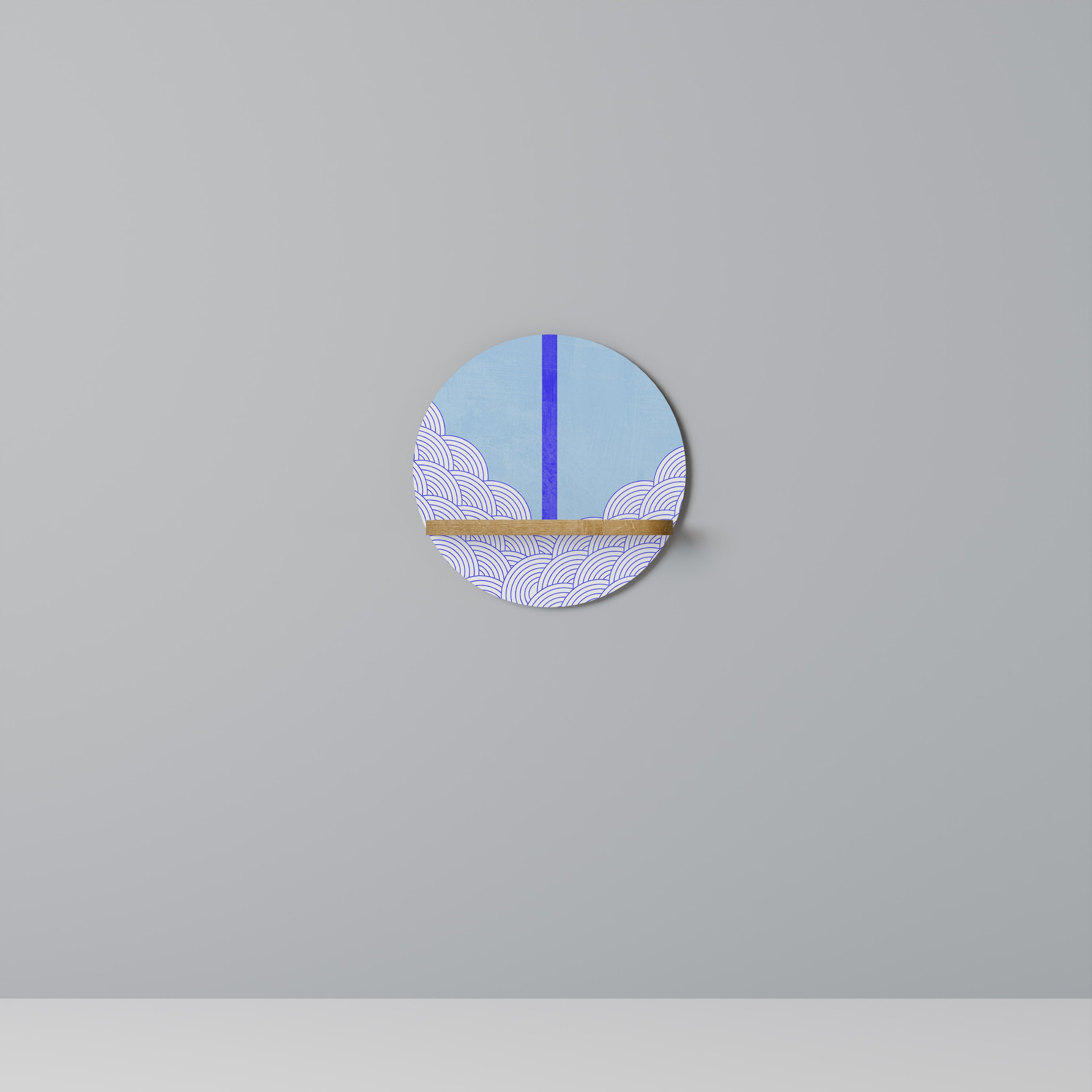 Estantería de arte redonda TIDAL STRIPE con efecto roble