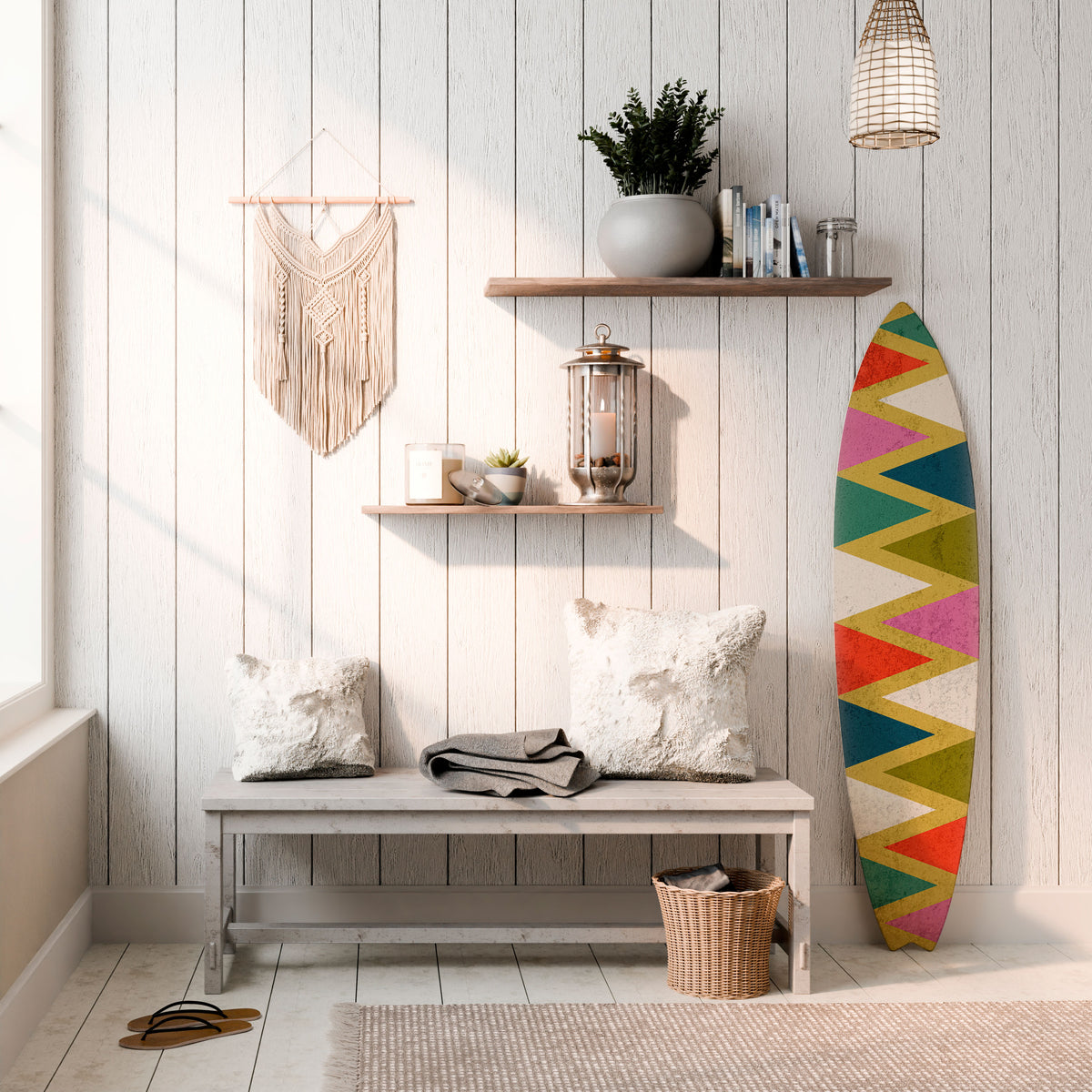 COLORFUL TRIANGLES Panel decorativo de tabla de surf