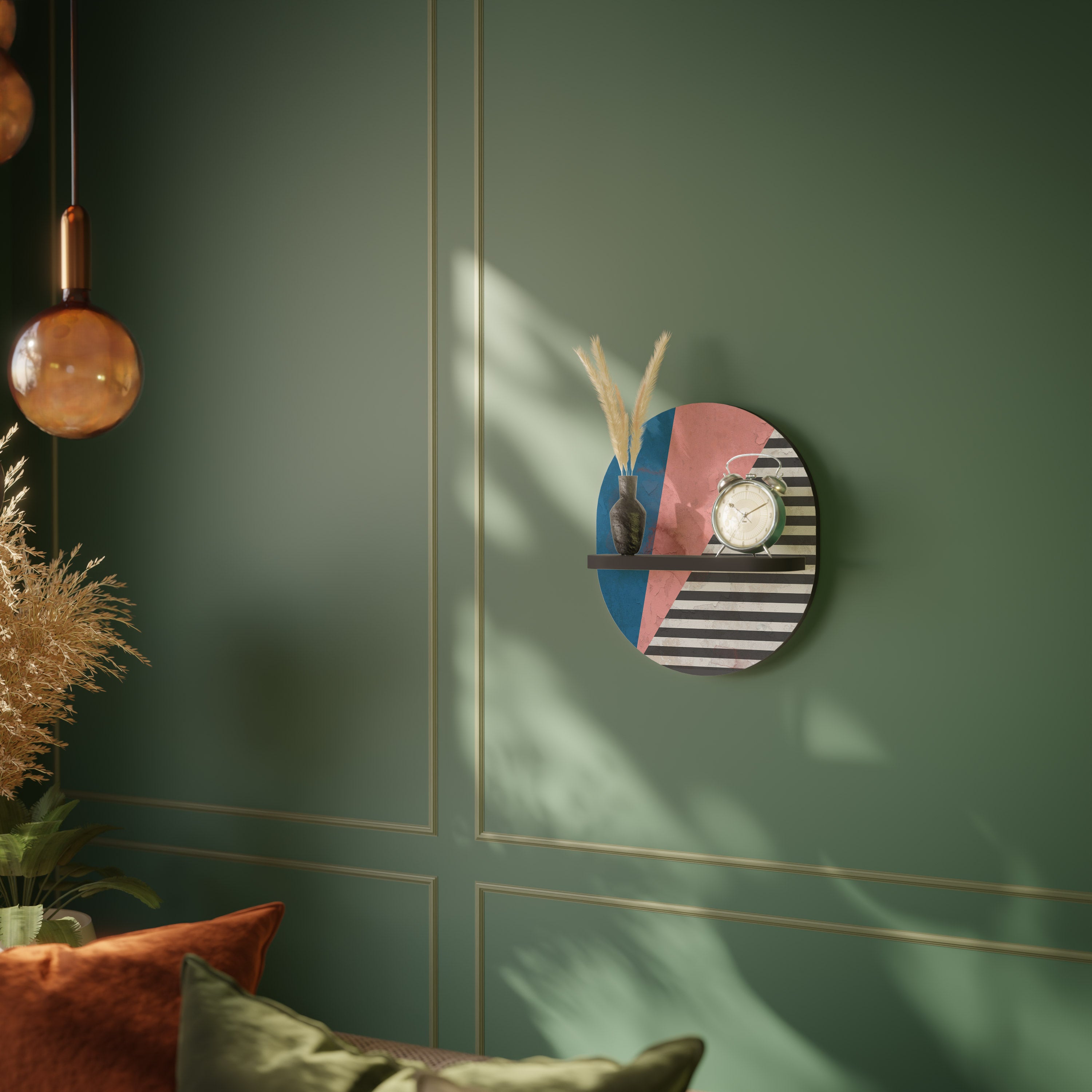 GLAMOROUS STRIPE Oval Art Shelf In Black Finish