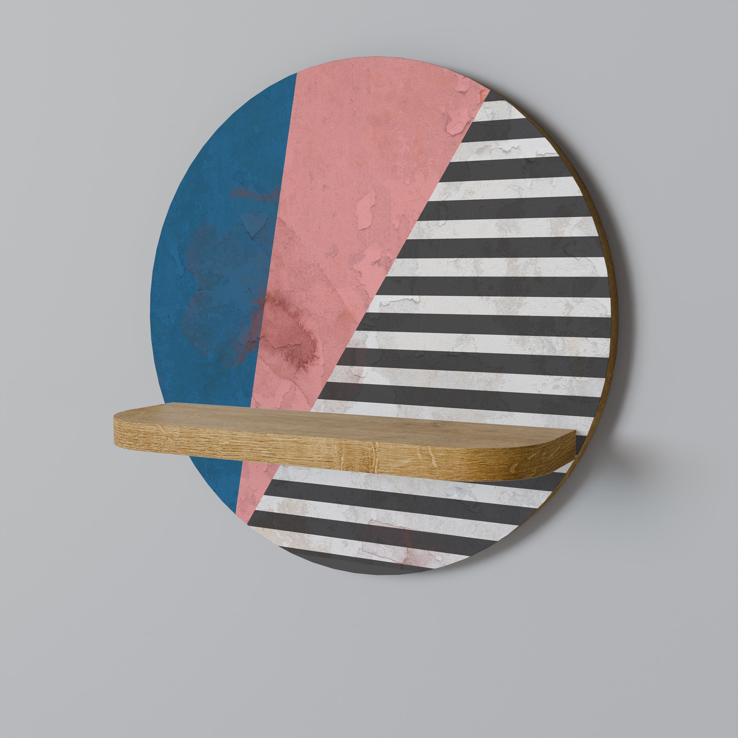 Estantería artística redonda GLAMOROUS STRIPE con efecto roble