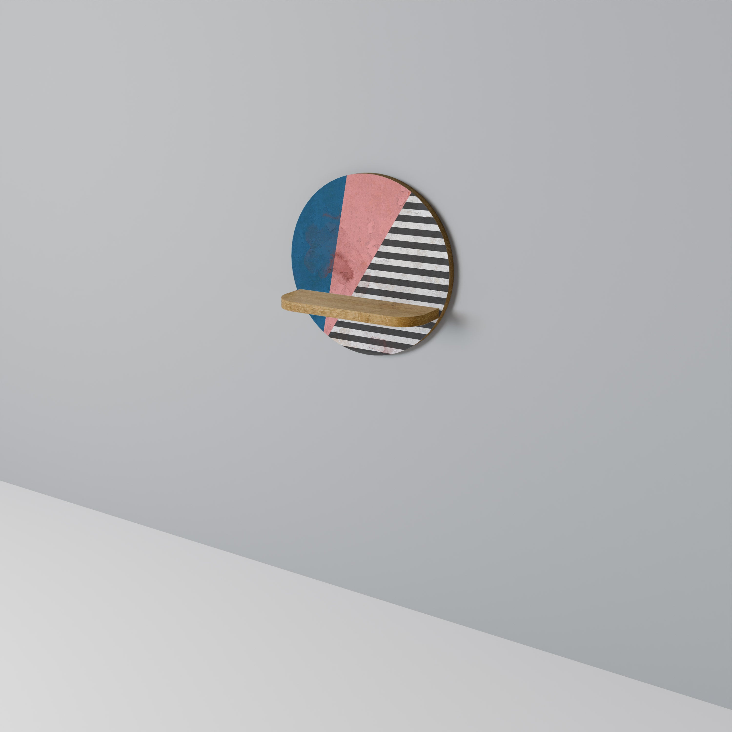 Estantería artística redonda GLAMOROUS STRIPE con efecto roble