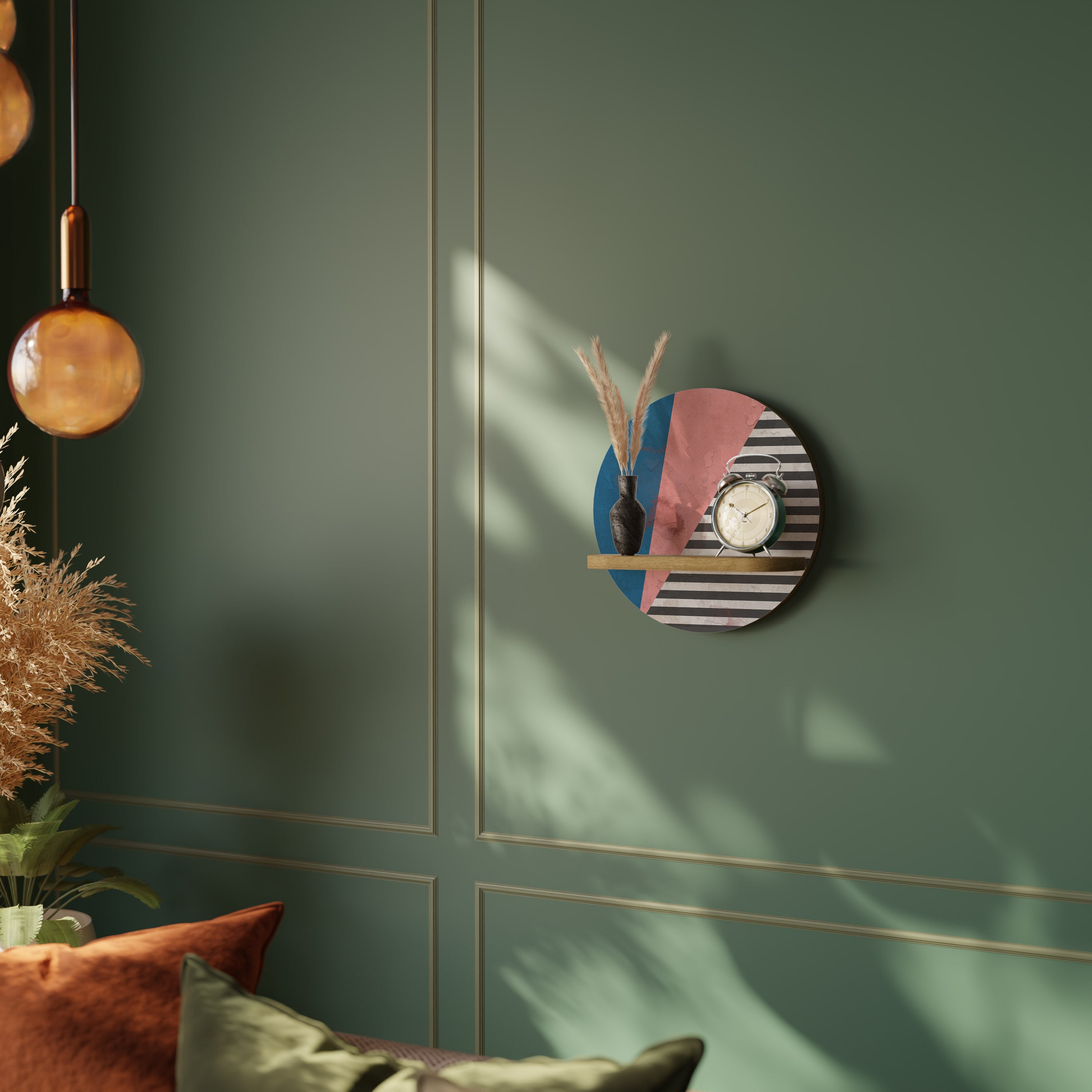 Estantería artística redonda GLAMOROUS STRIPE con efecto roble