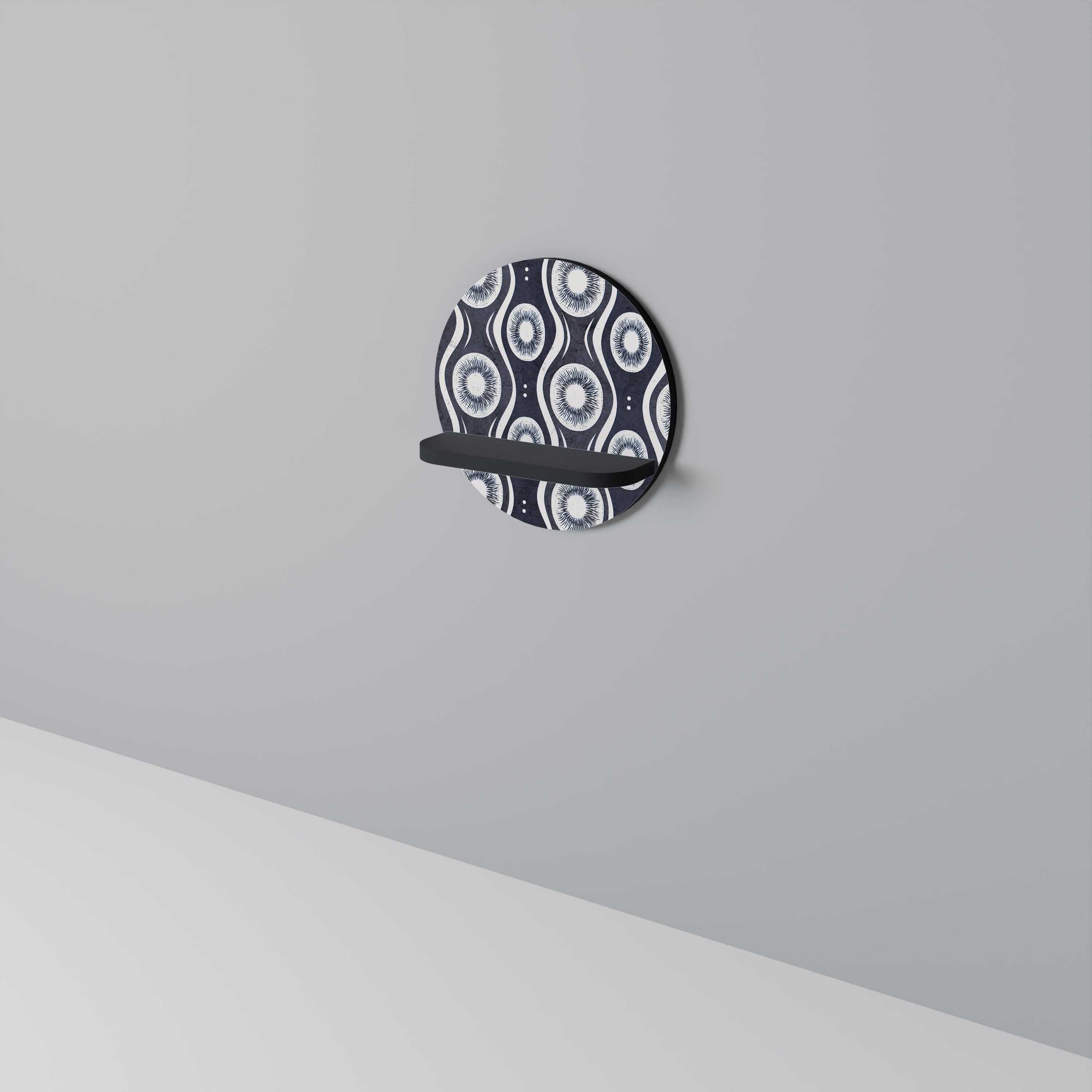 GRAPHITE EYES Round Art Shelf In Black Finish