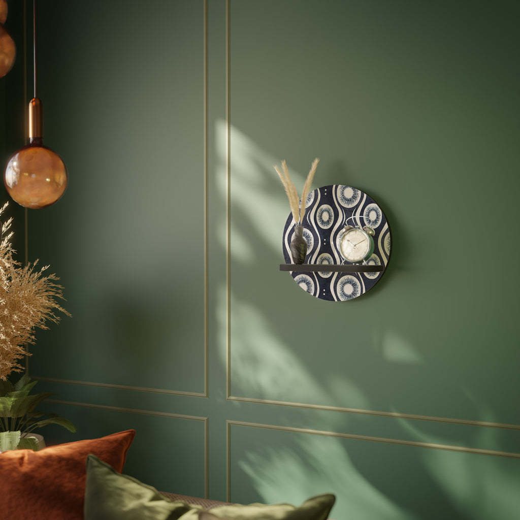 GRAPHITE EYES Round Art Shelf In Black Finish