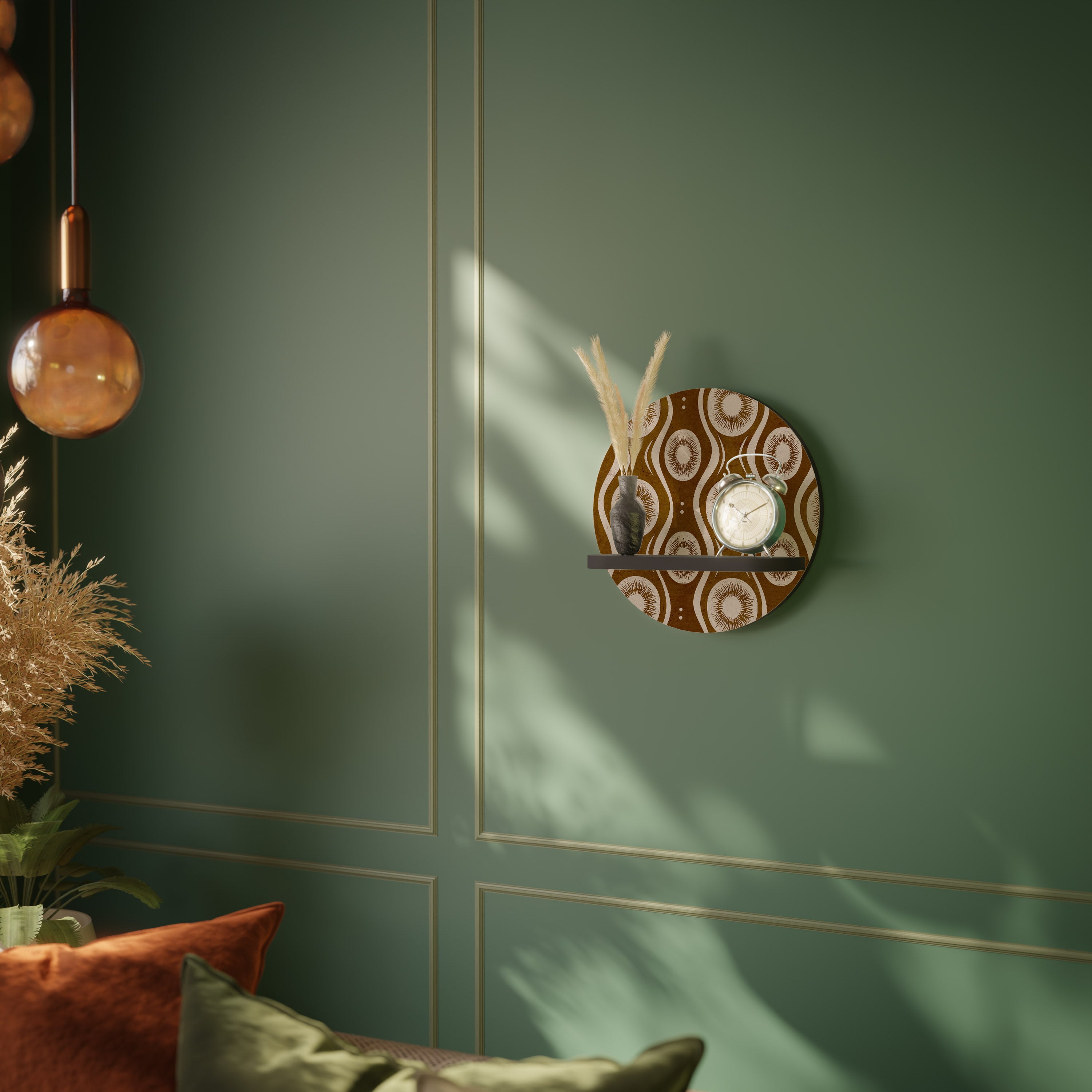BROWN EYES Round Art Shelf In Black Finish