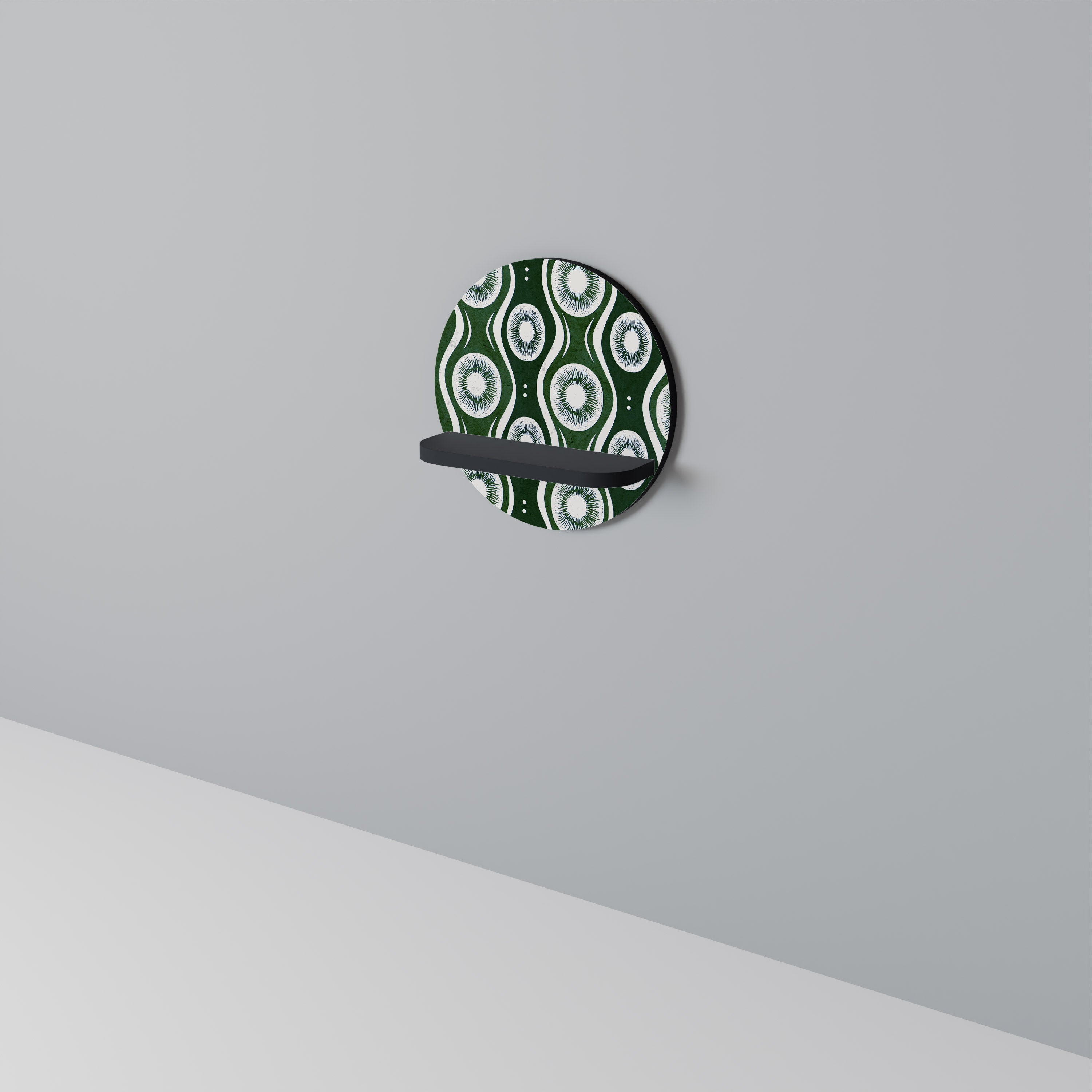 GREEN EYES Round Art Shelf In Black Finish