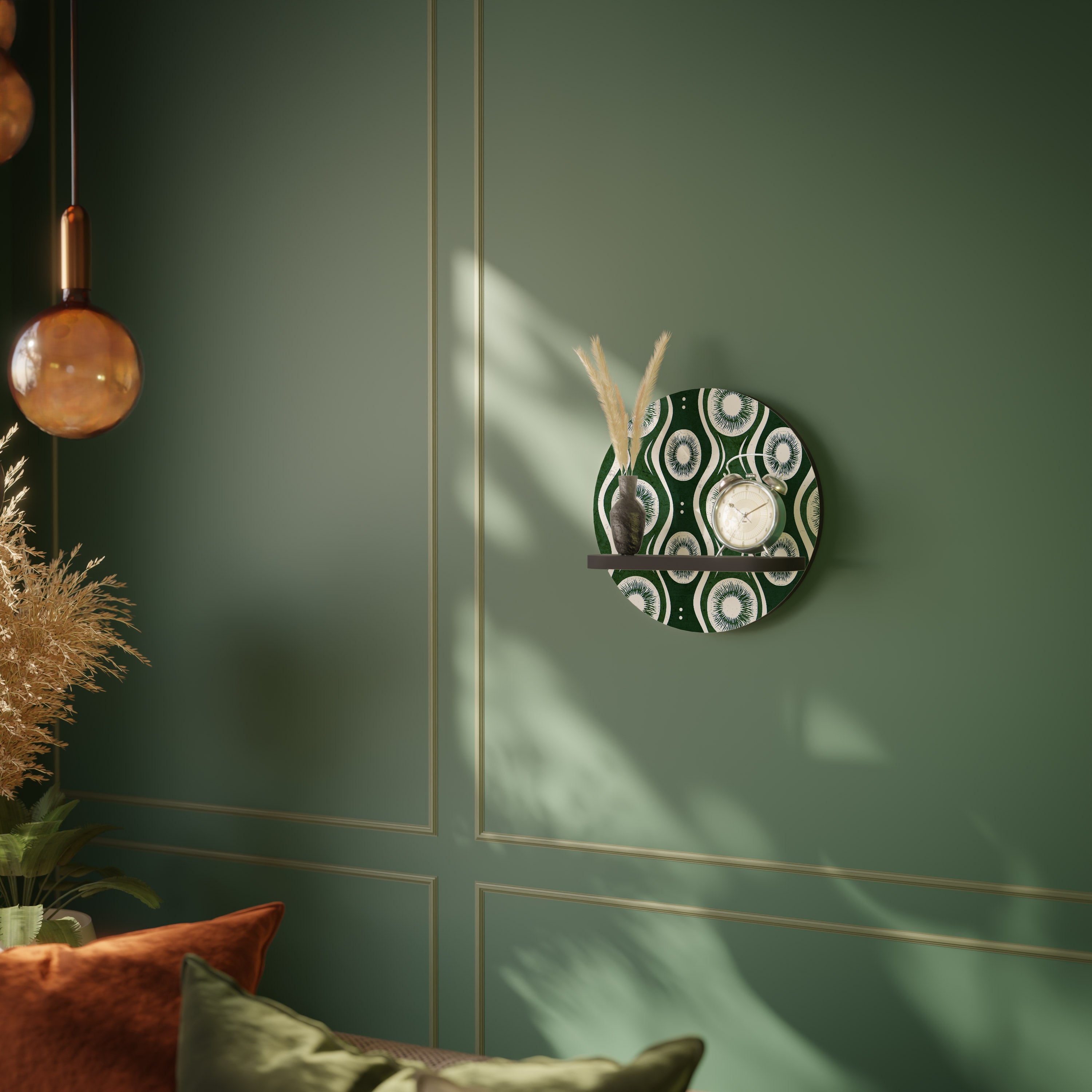 GREEN EYES Round Art Shelf In Black Finish