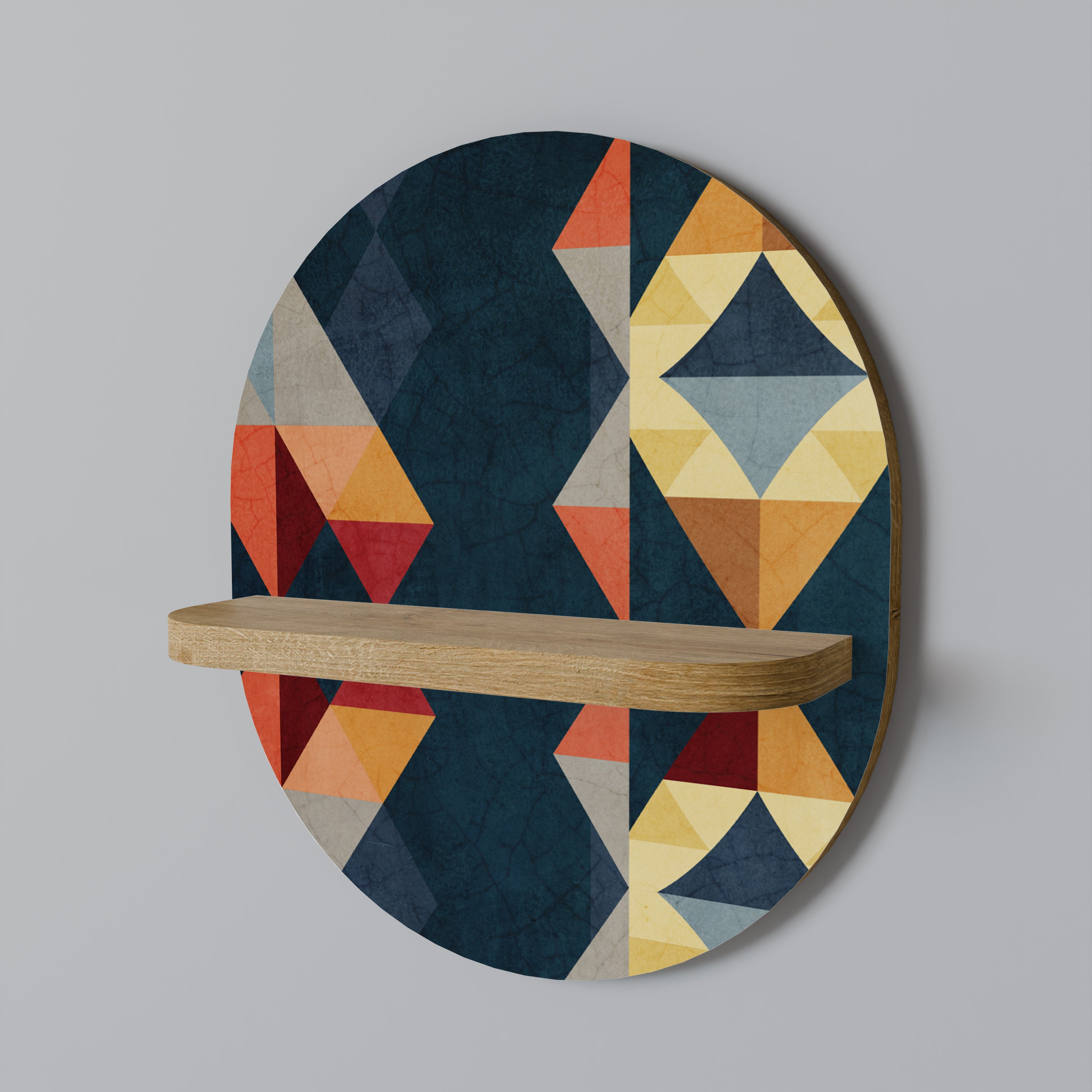 CRACKED ILLUSION Oval Art Shelf In Oak Effect