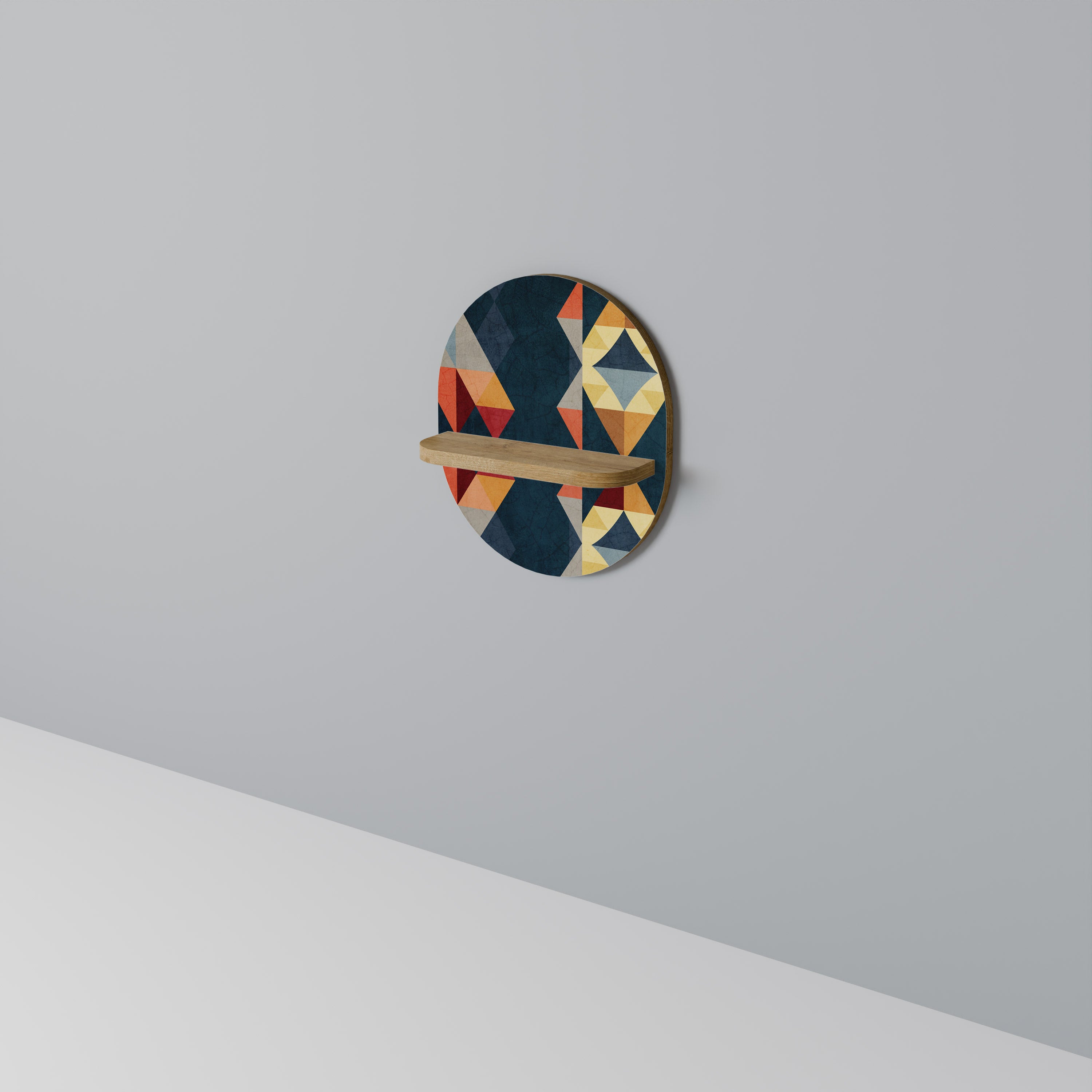 CRACKED ILLUSION Oval Art Shelf In Oak Effect
