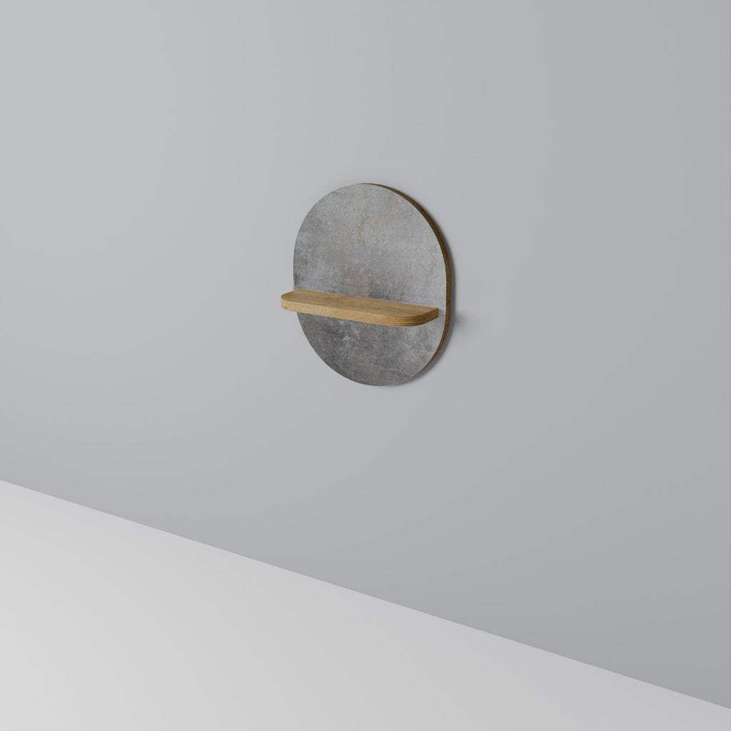 CONCRETE WALL Oval Art Shelf In Oak Effect