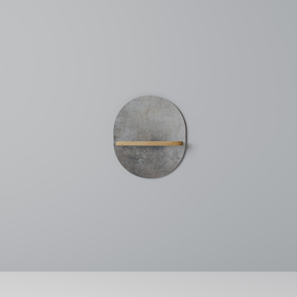 CONCRETE WALL Oval Art Shelf In Oak Effect
