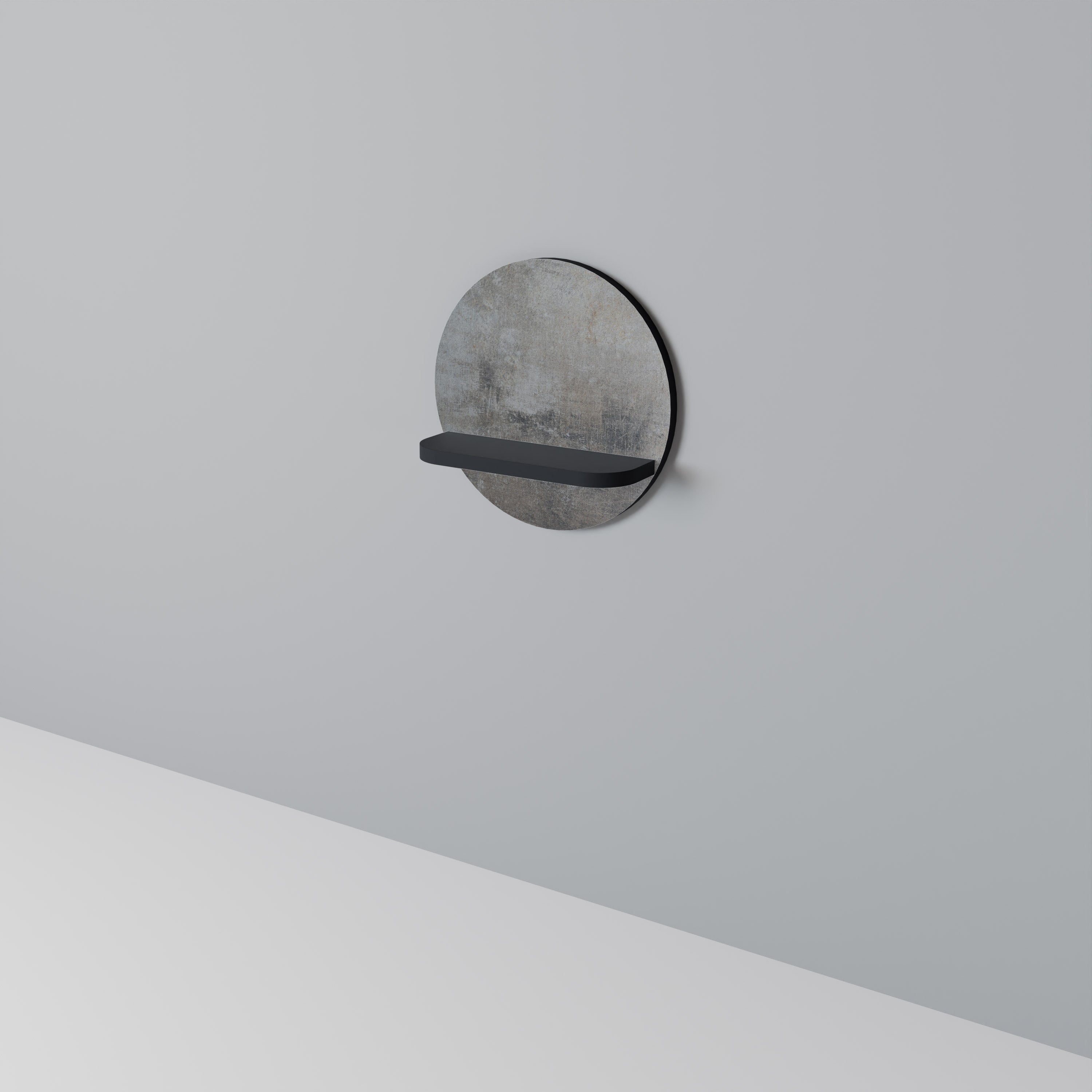 CONCRETE WALL Round Art Shelf In Black Finish