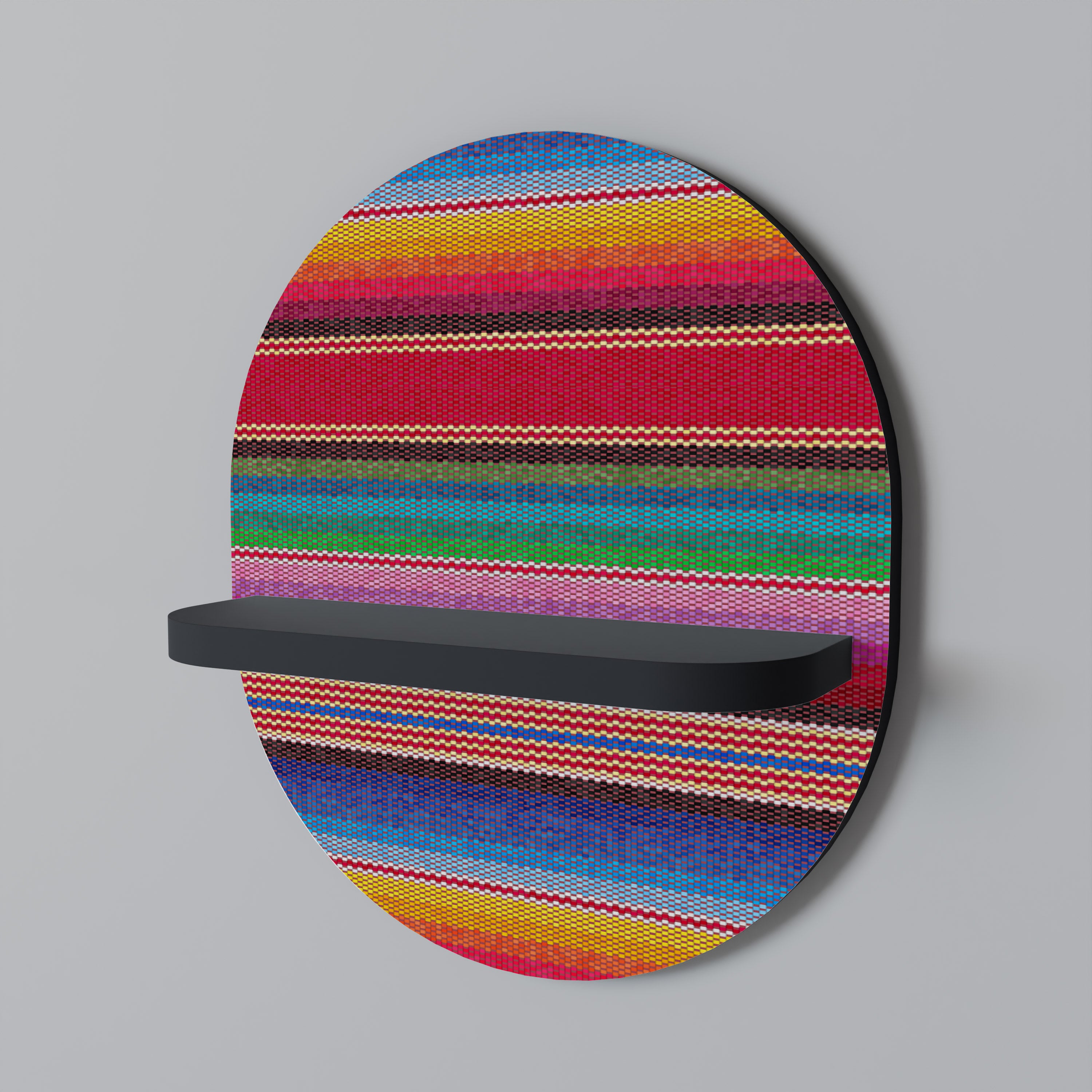 Estantería de arte ovalada estilo étnico mexicano con acabado negro