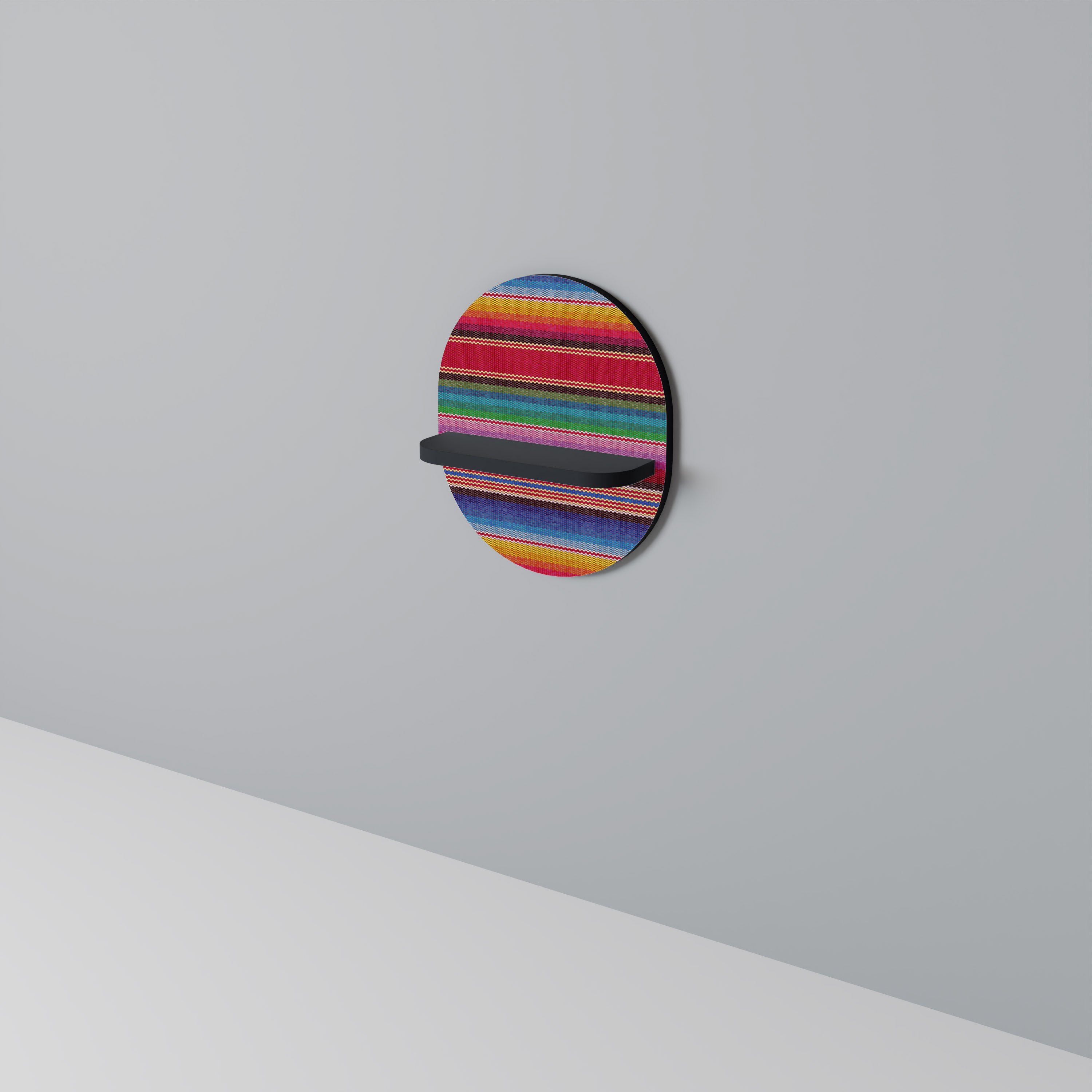 Estantería de arte ovalada estilo étnico mexicano con acabado negro