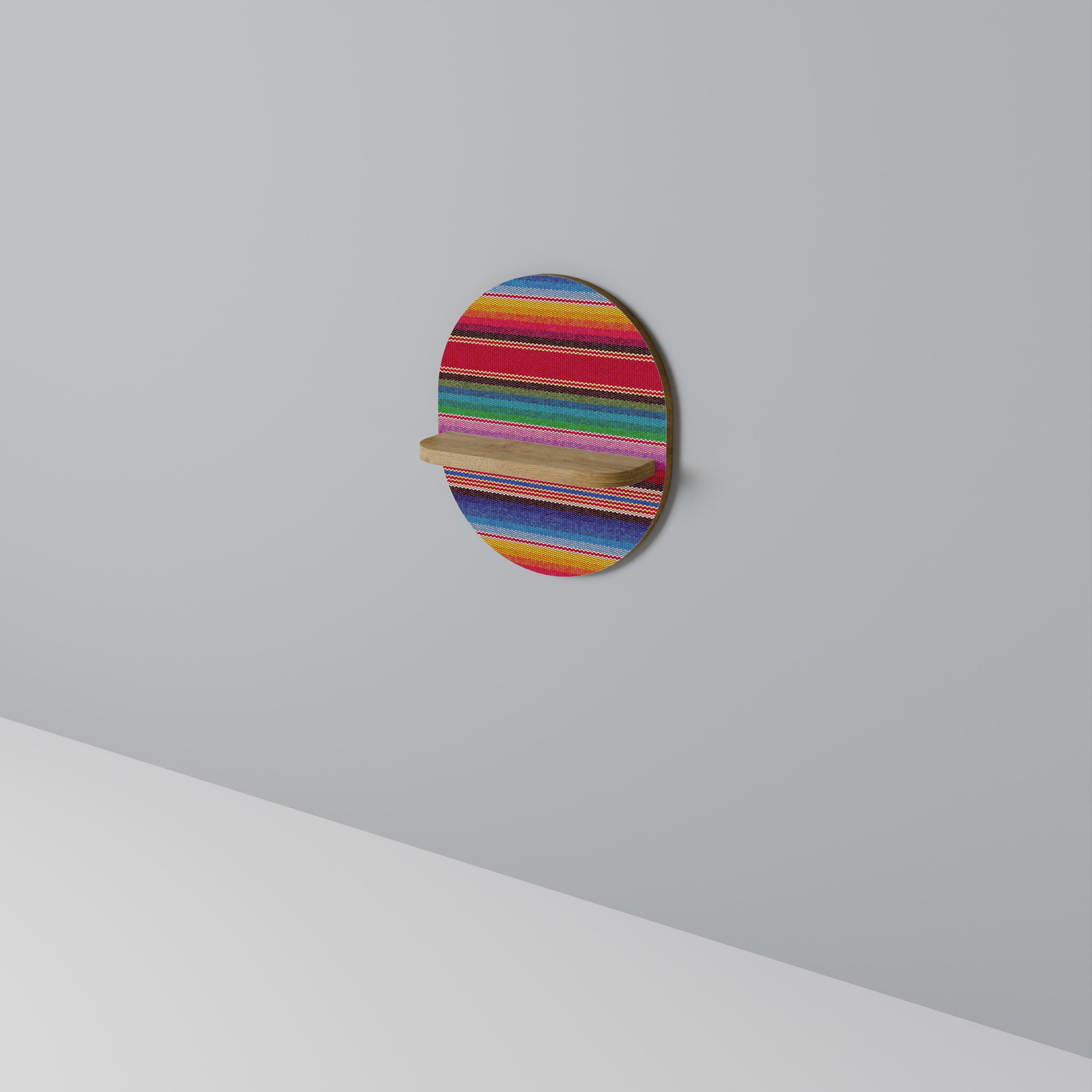 ETHNIC MEXICAN Oval Art Shelf In Oak Effect