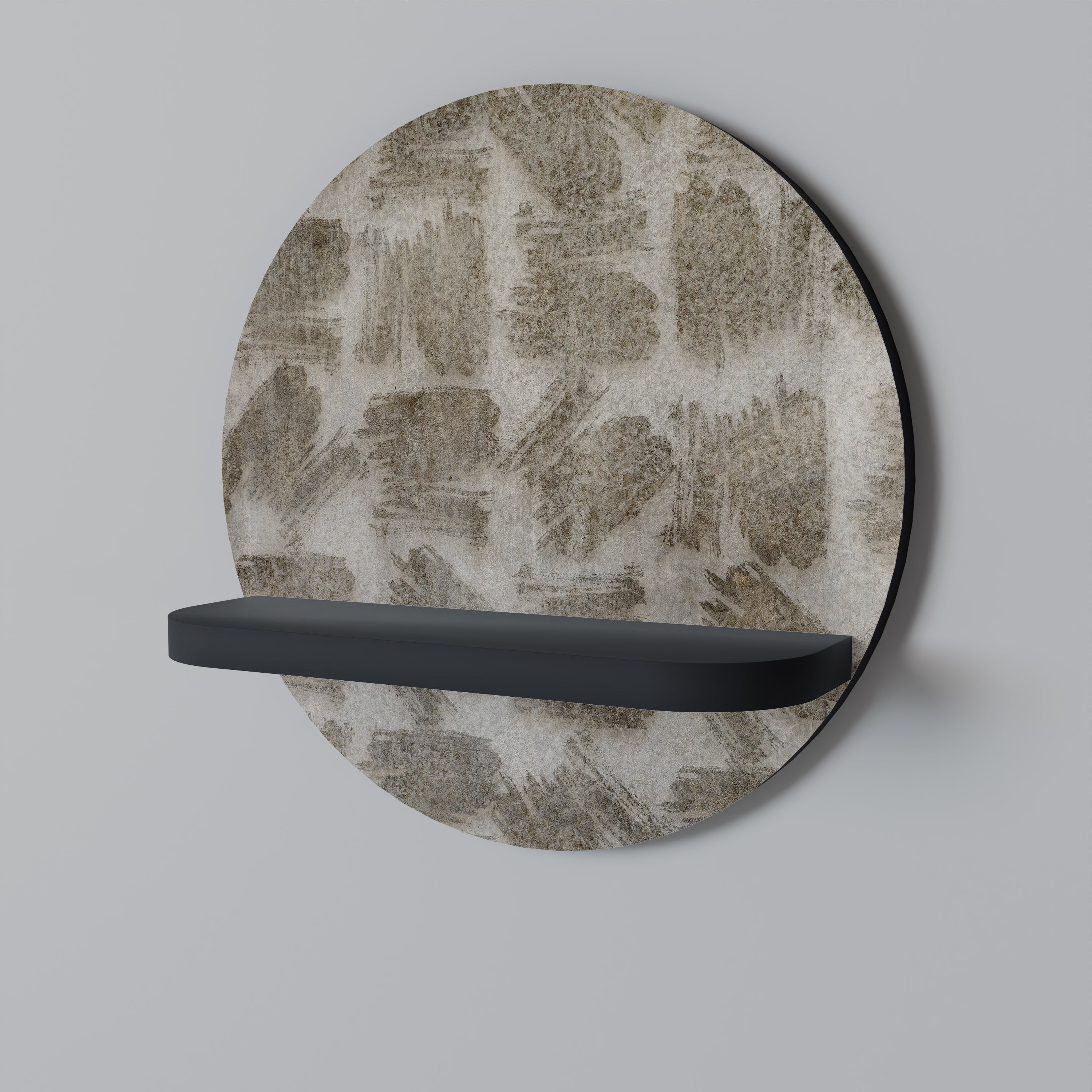 SLIGHTLY BLURRED Round Art Shelf In Black Finish