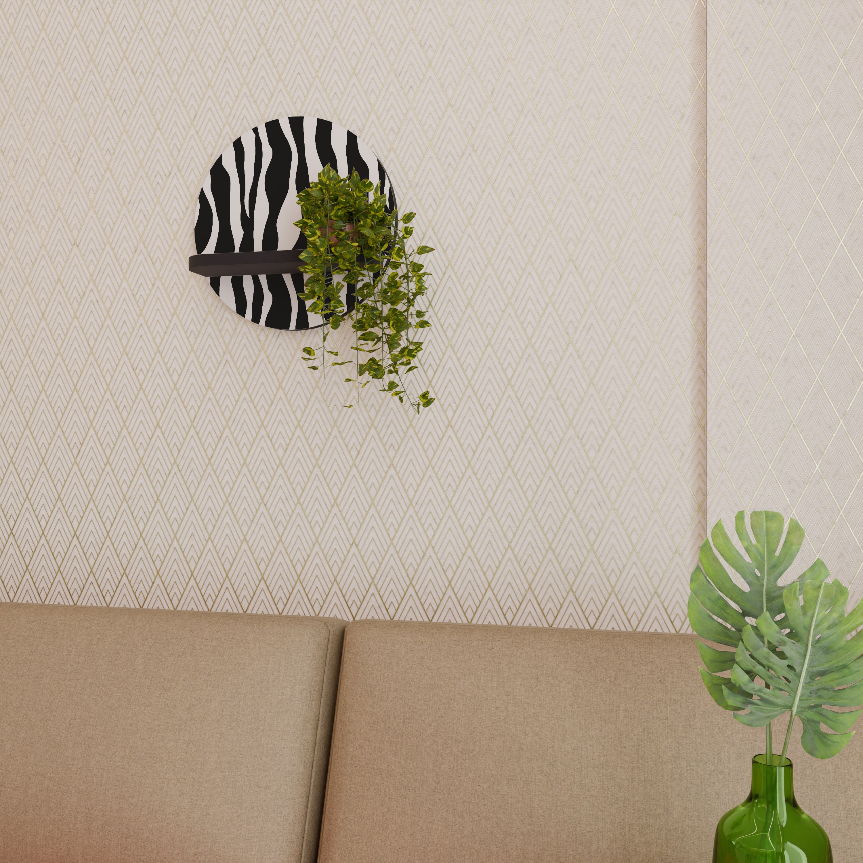 ZEBRA ECHOES Round Art Shelf In Black Finish