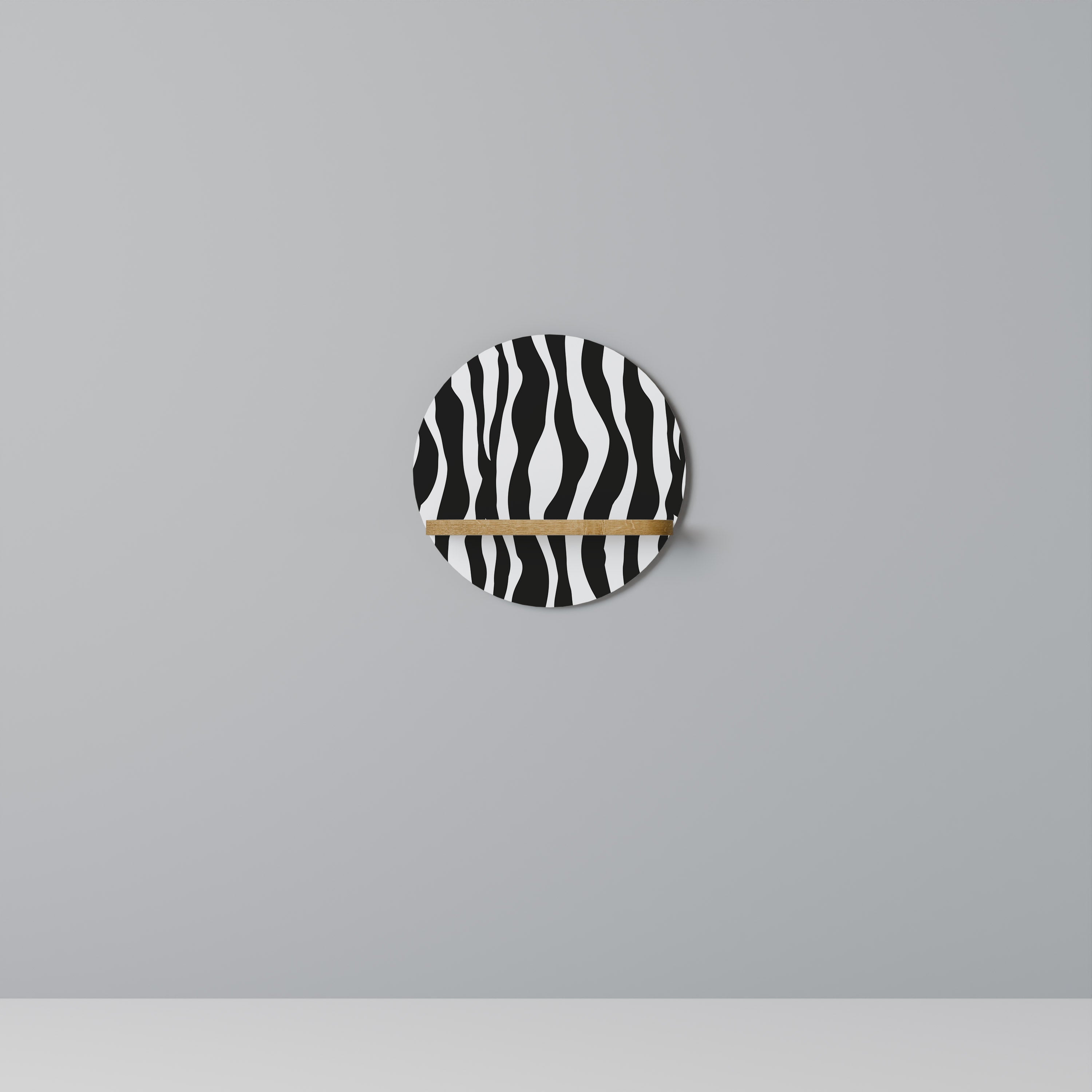 ZEBRA ECHOES Round Art Shelf In Oak Effect
