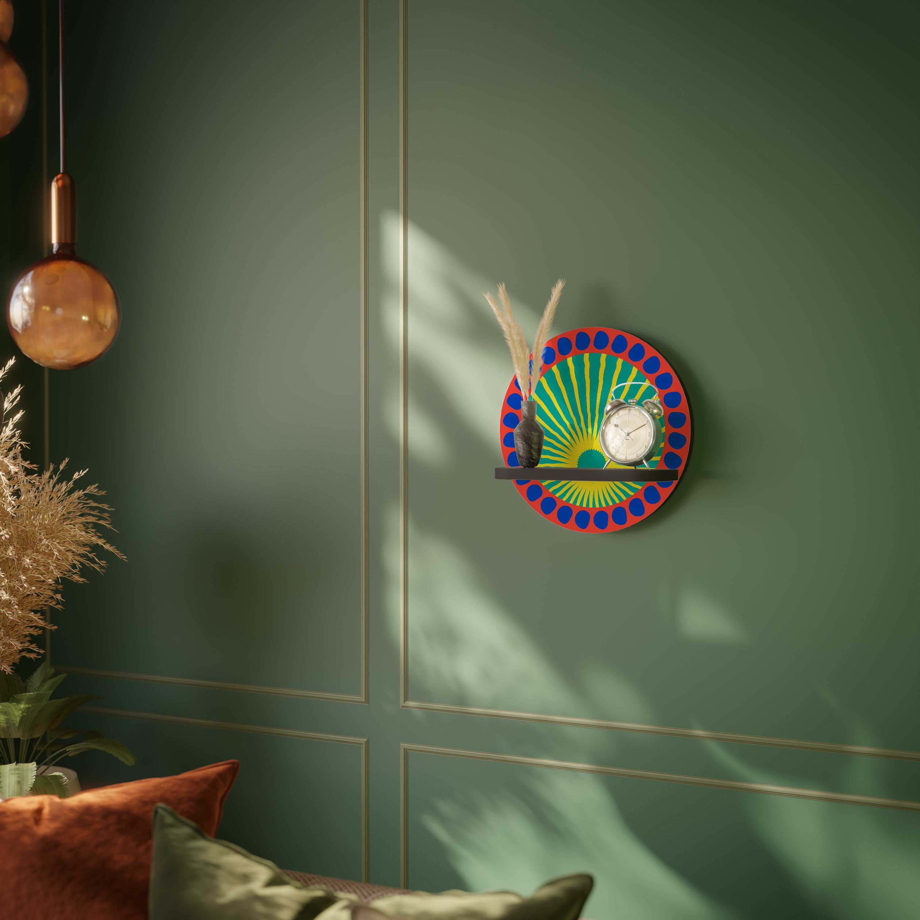 SHIMMER SPECTRUM Round Art Shelf In Black Finish