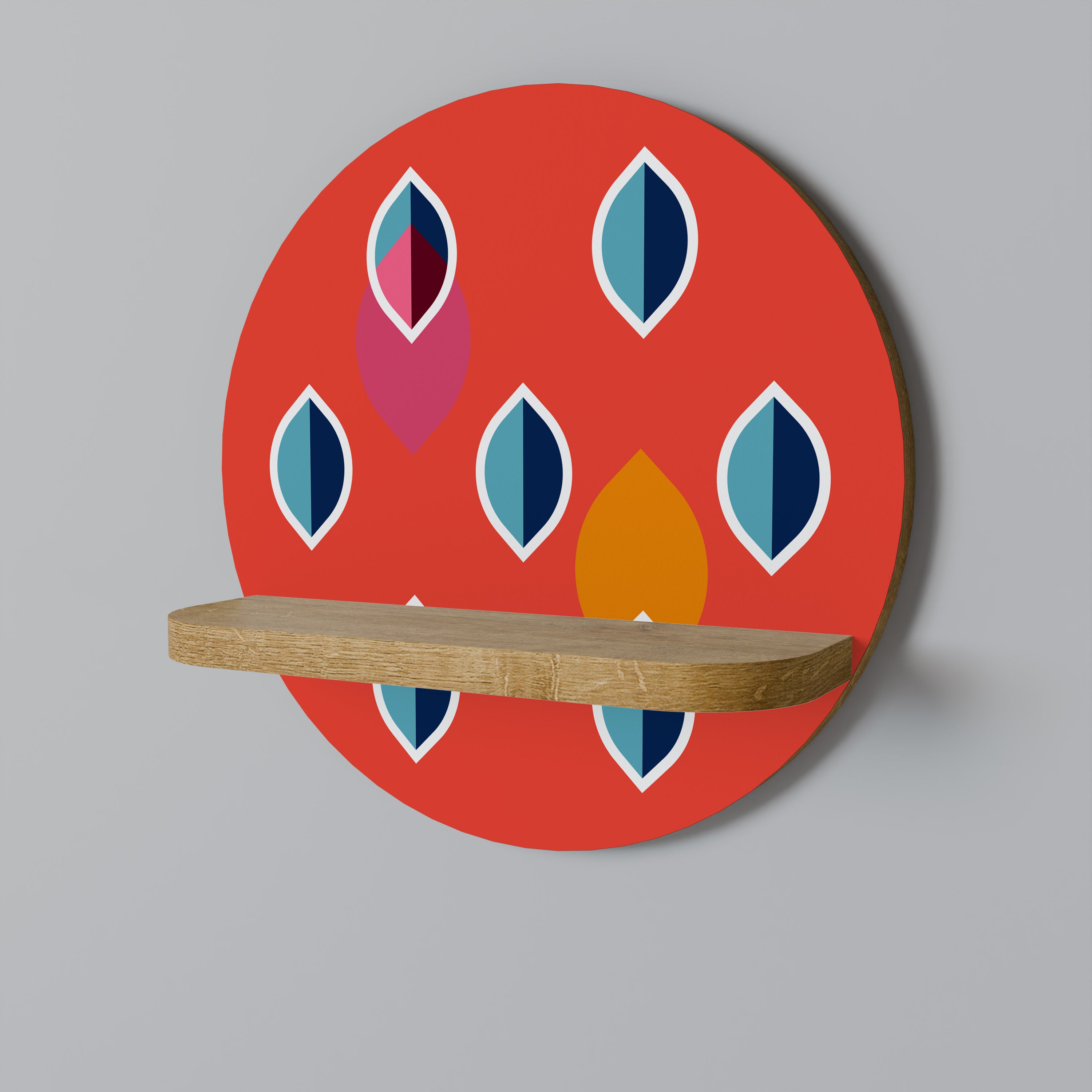 SYNCHRO ON FIRE Round Art Shelf In Oak Effect