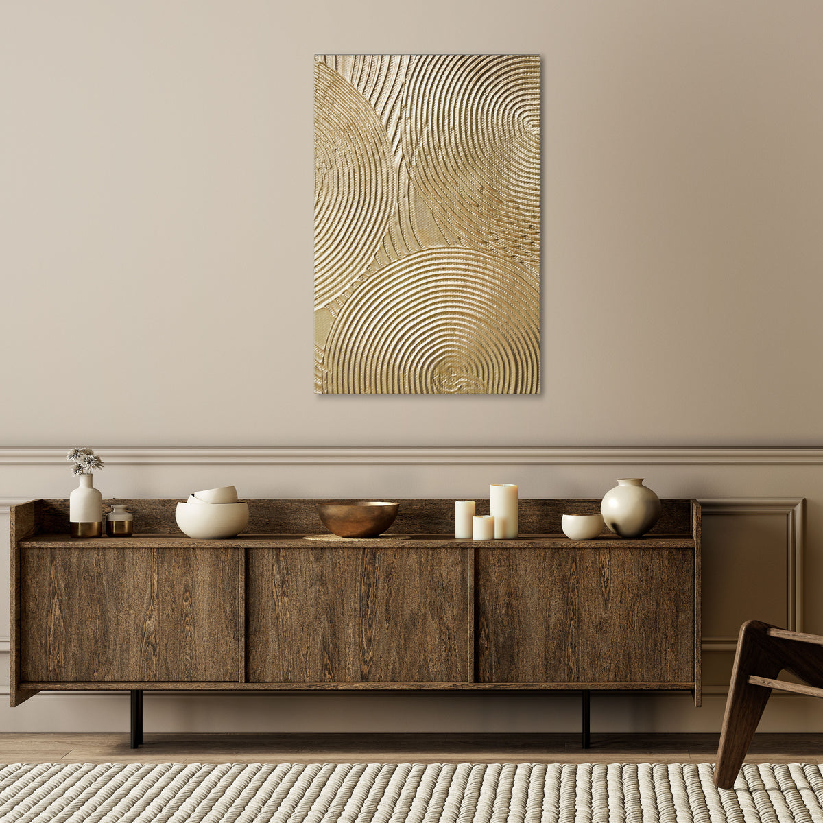 GOLDEN WAVES UNFOLD Cuadro en lienzo vertical