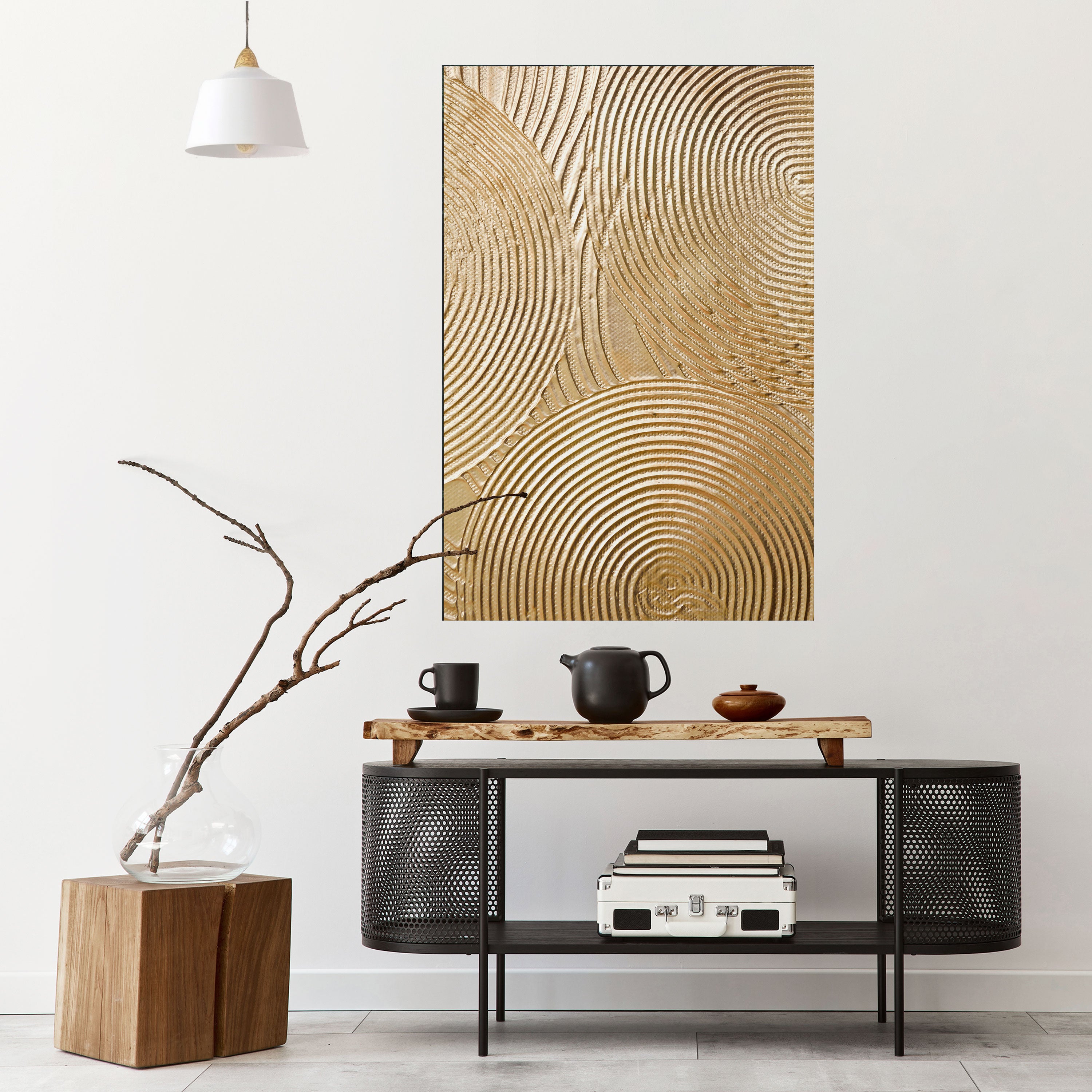 Póster vertical autoadhesivo "ONDAS DORADAS SE DESPLIEGA"