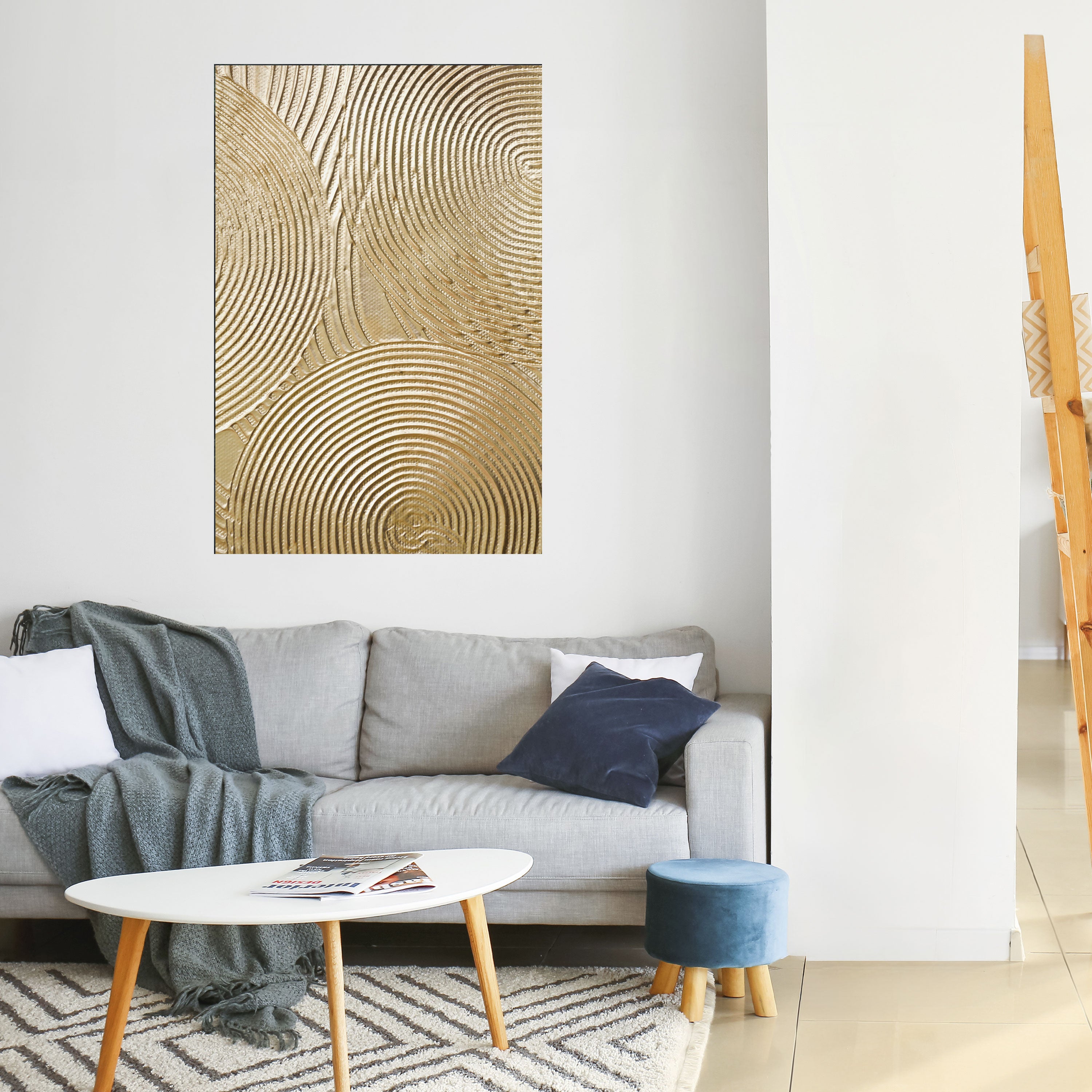 Póster vertical autoadhesivo "ONDAS DORADAS SE DESPLIEGA"