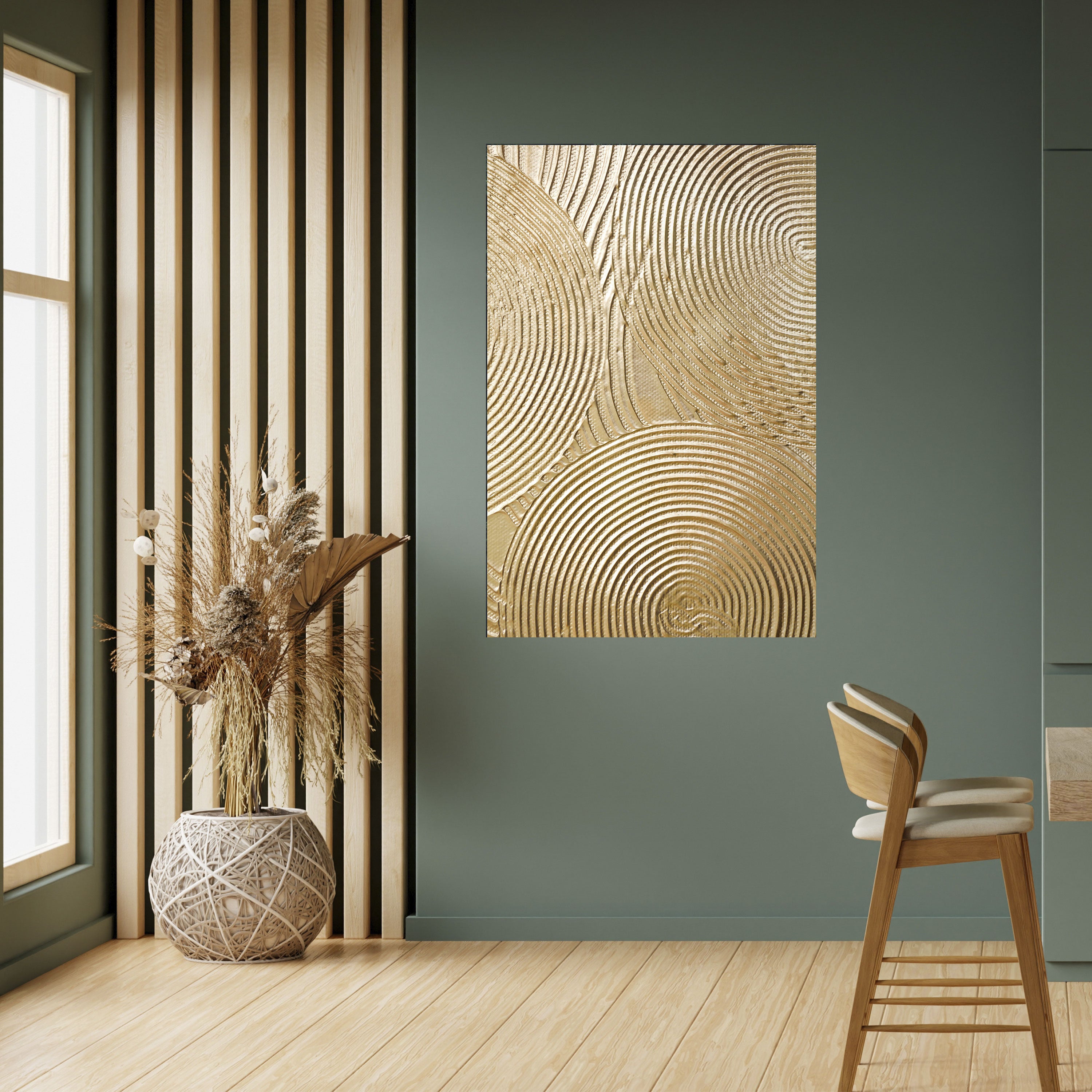 Póster vertical autoadhesivo "ONDAS DORADAS SE DESPLIEGA"
