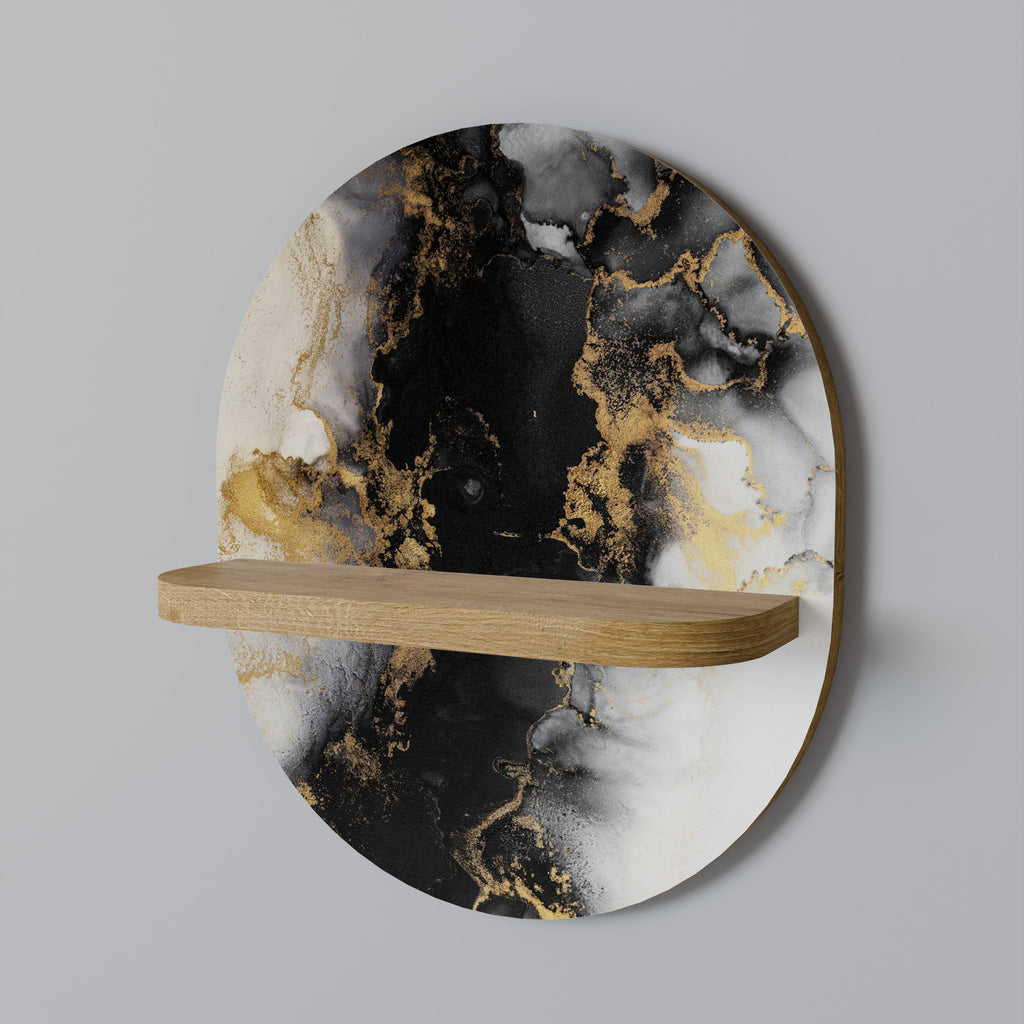MARBLE OF TOMMORROW Oval Art Shelf In Oak Effect