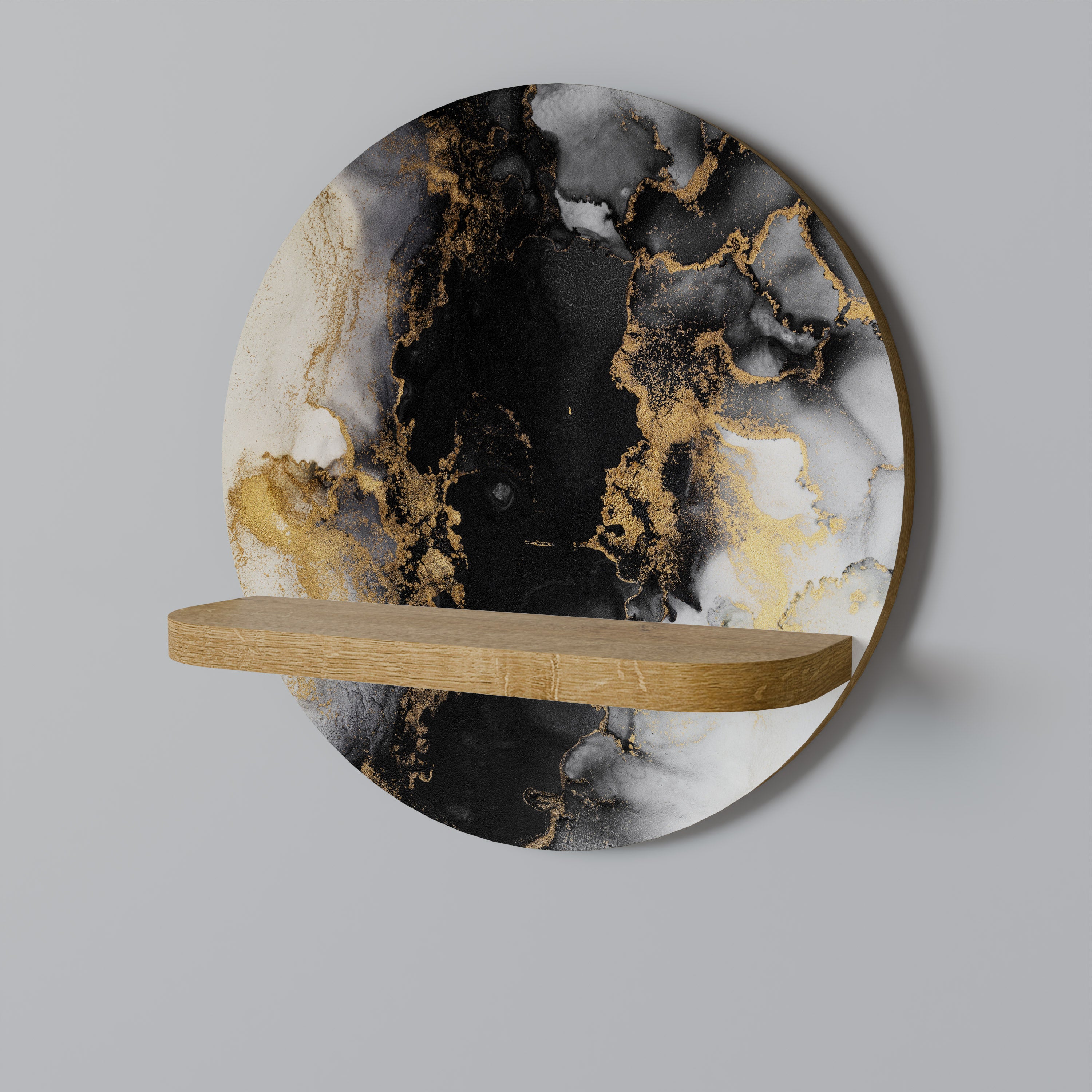 MARBLE OF TOMMORROW Round Art Shelf In Oak Effect