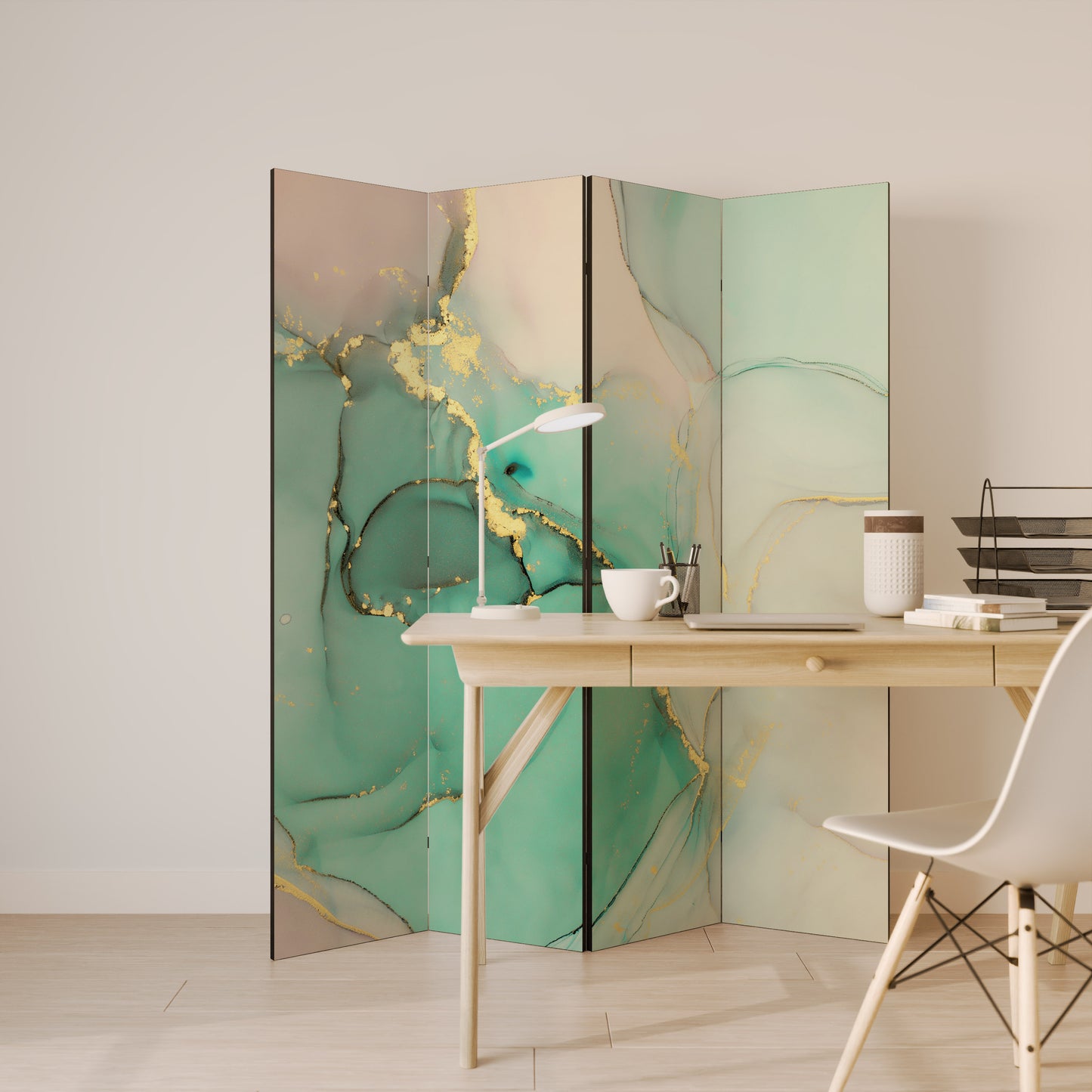 MARBLEIZED MYSTIQUE Biombo de 4 paneles