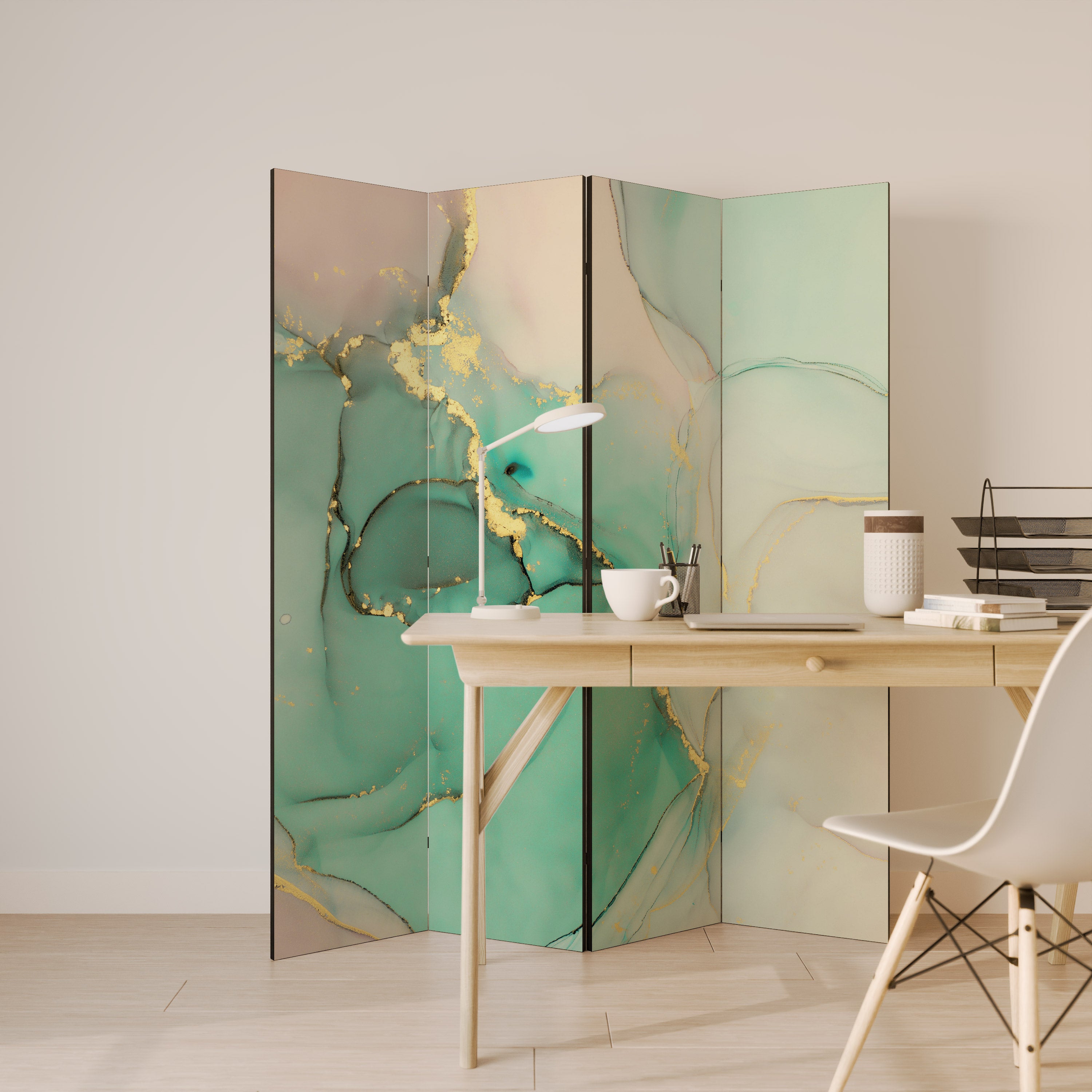 MARBLEIZED MYSTIQUE Biombo de 4 paneles