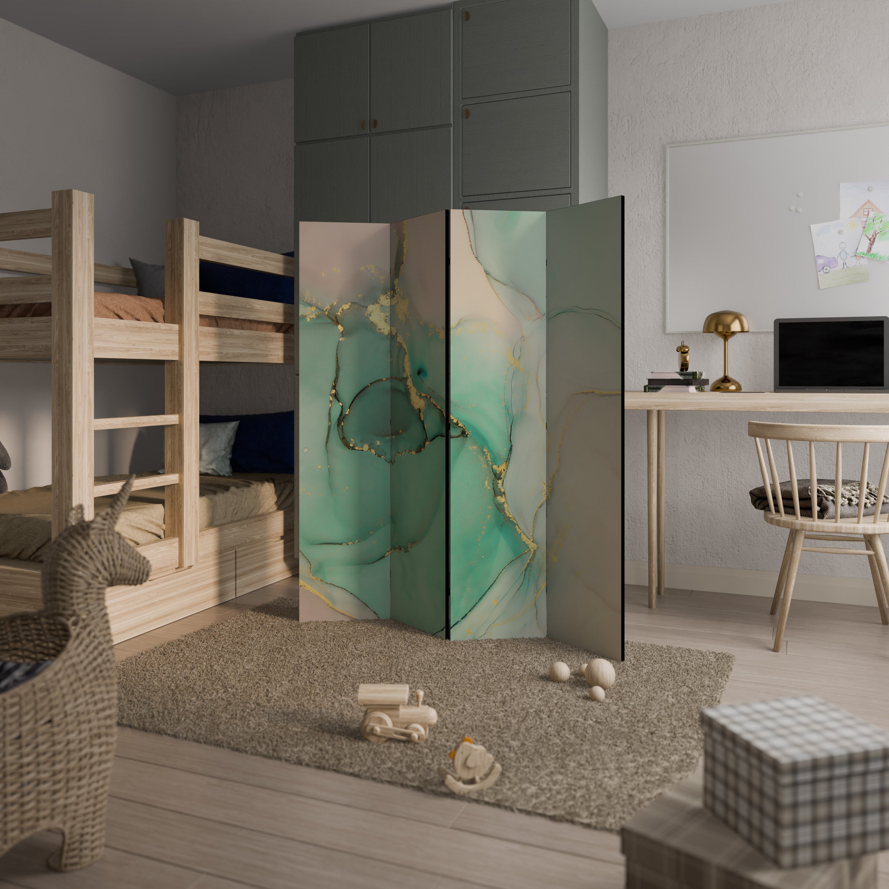 MARBLEIZED MYSTIQUE Biombo de 4 paneles