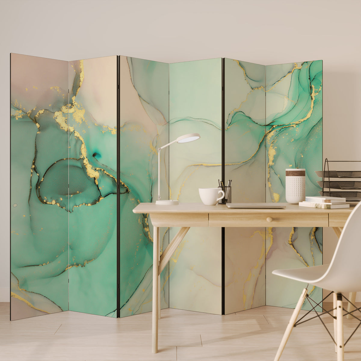 MARBLEIZED MYSTIQUE Biombo de 6 paneles