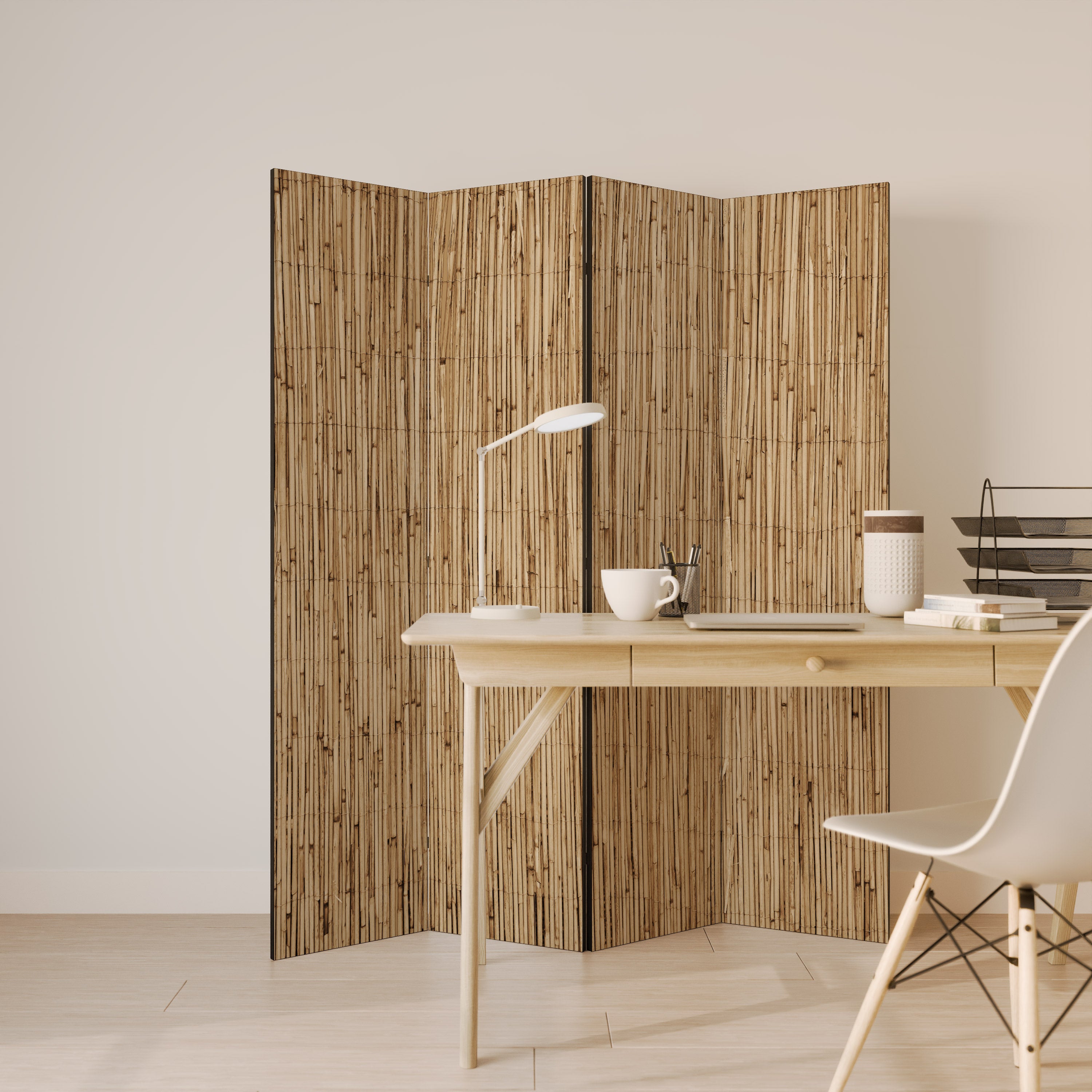 STRAW BOUND DELIGHT Decorative 4-Panel Room Divider