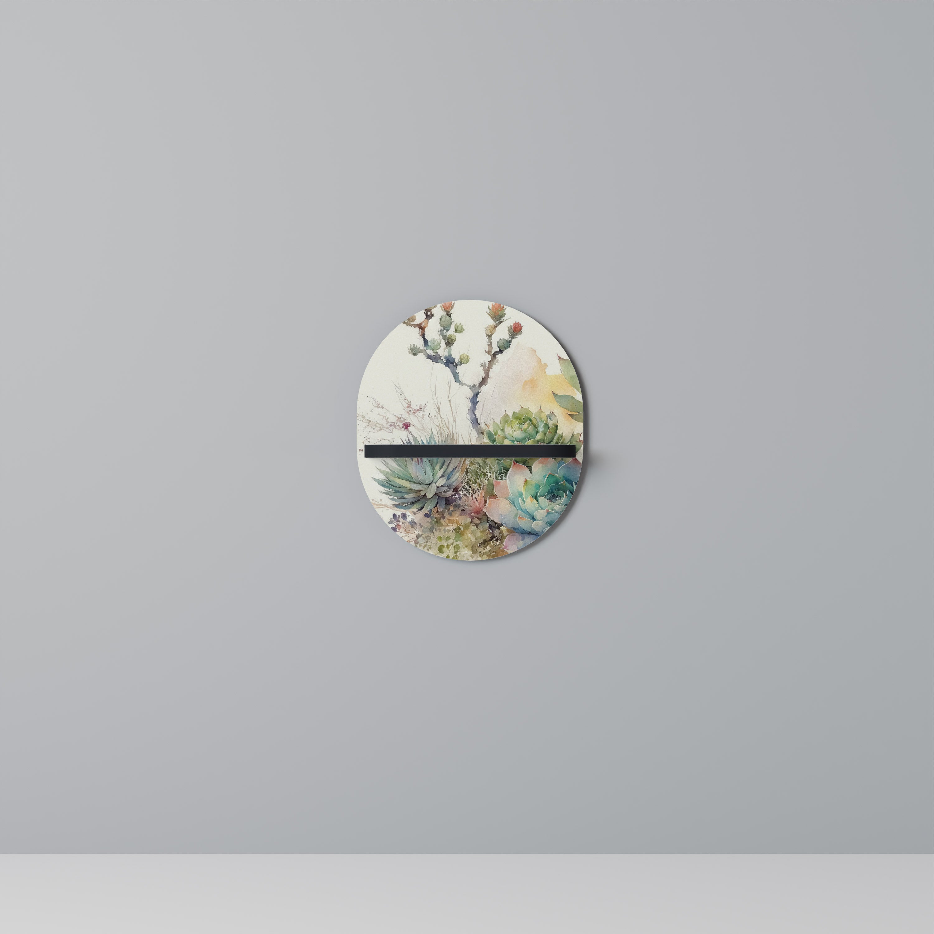 SUCCULENT WHIMSY Oval Art Shelf In Black Finish