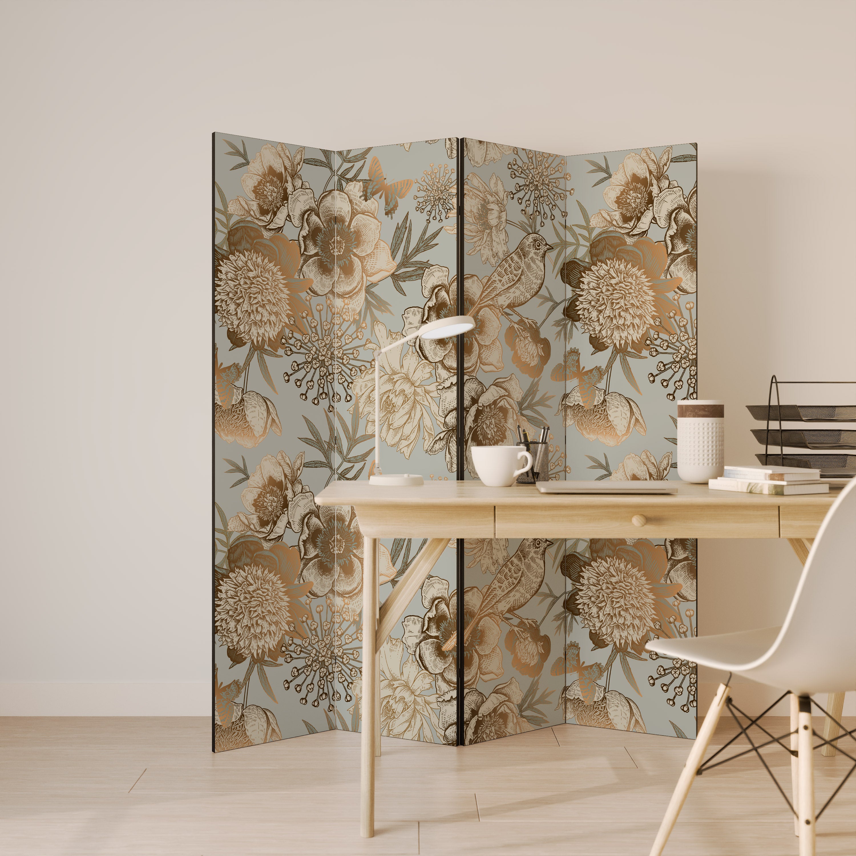 SUCCULENT WHIMSY Decorative 4-Panel Room Divider