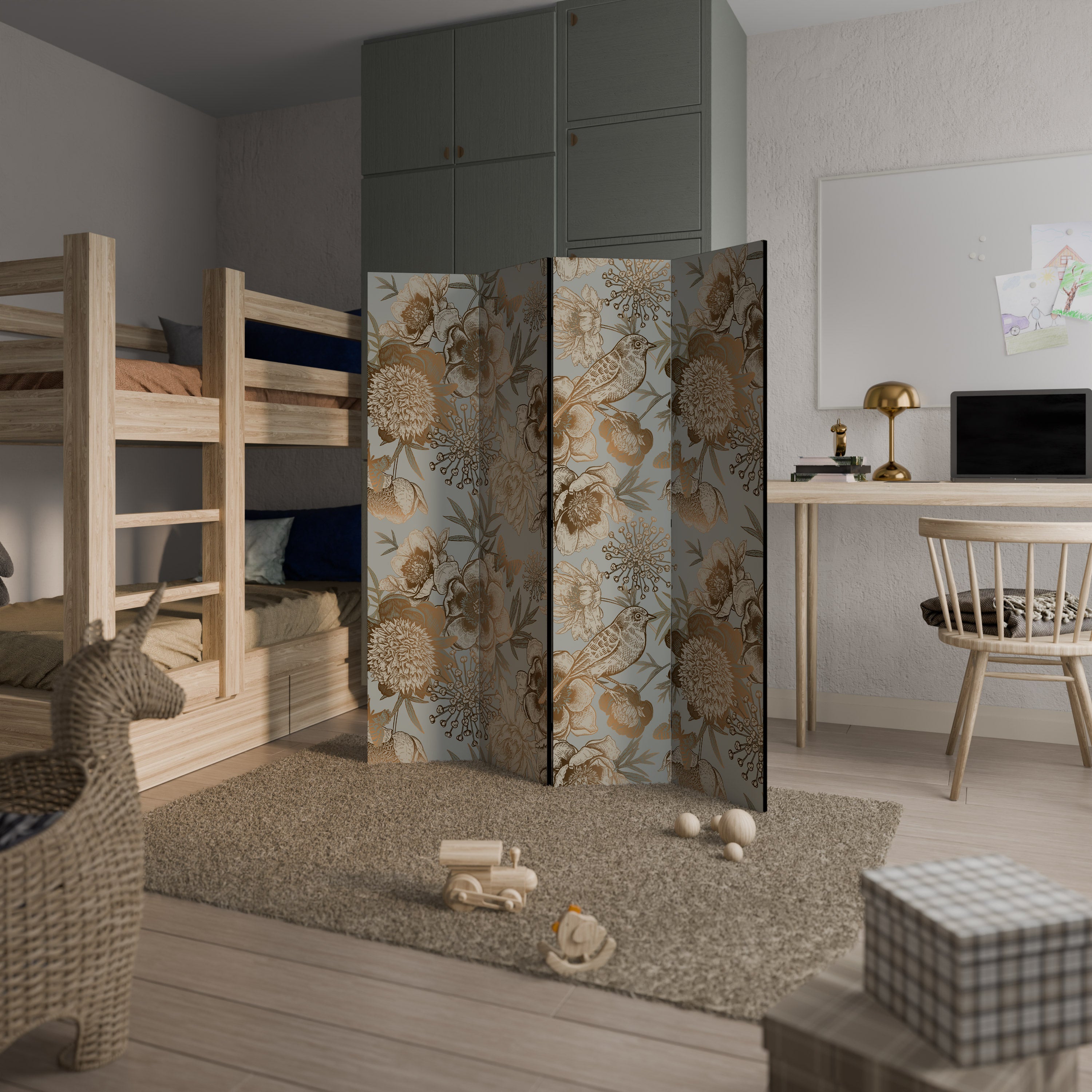 SUCCULENT WHIMSY Decorative 4-Panel Room Divider