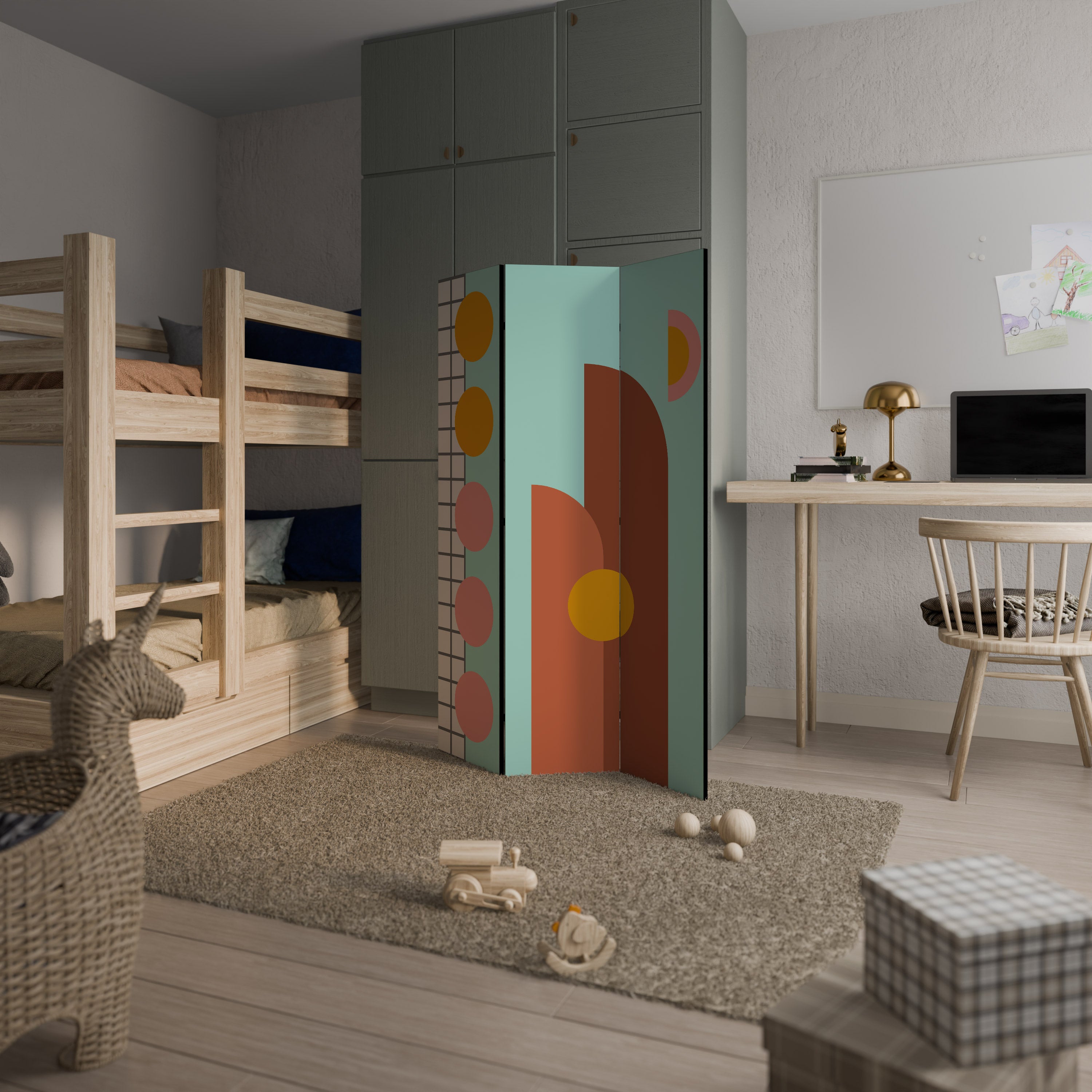 RETRO GRID Decorative 3-Panel Room Divider