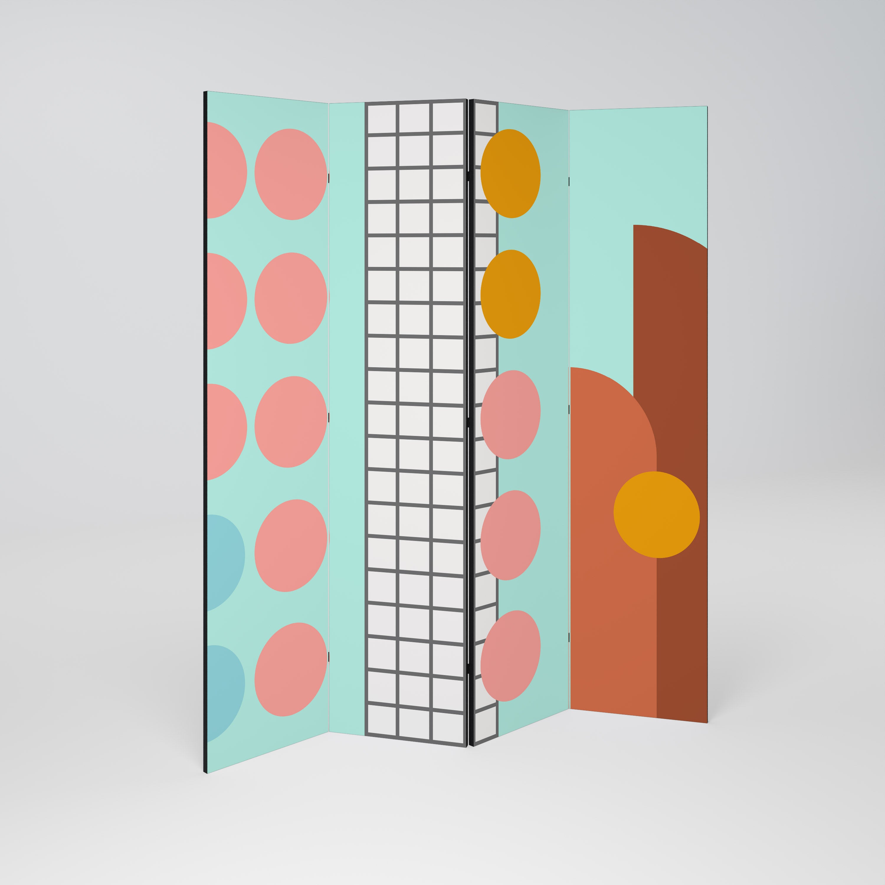 RETRO GRID Biombo de 4 paneles
