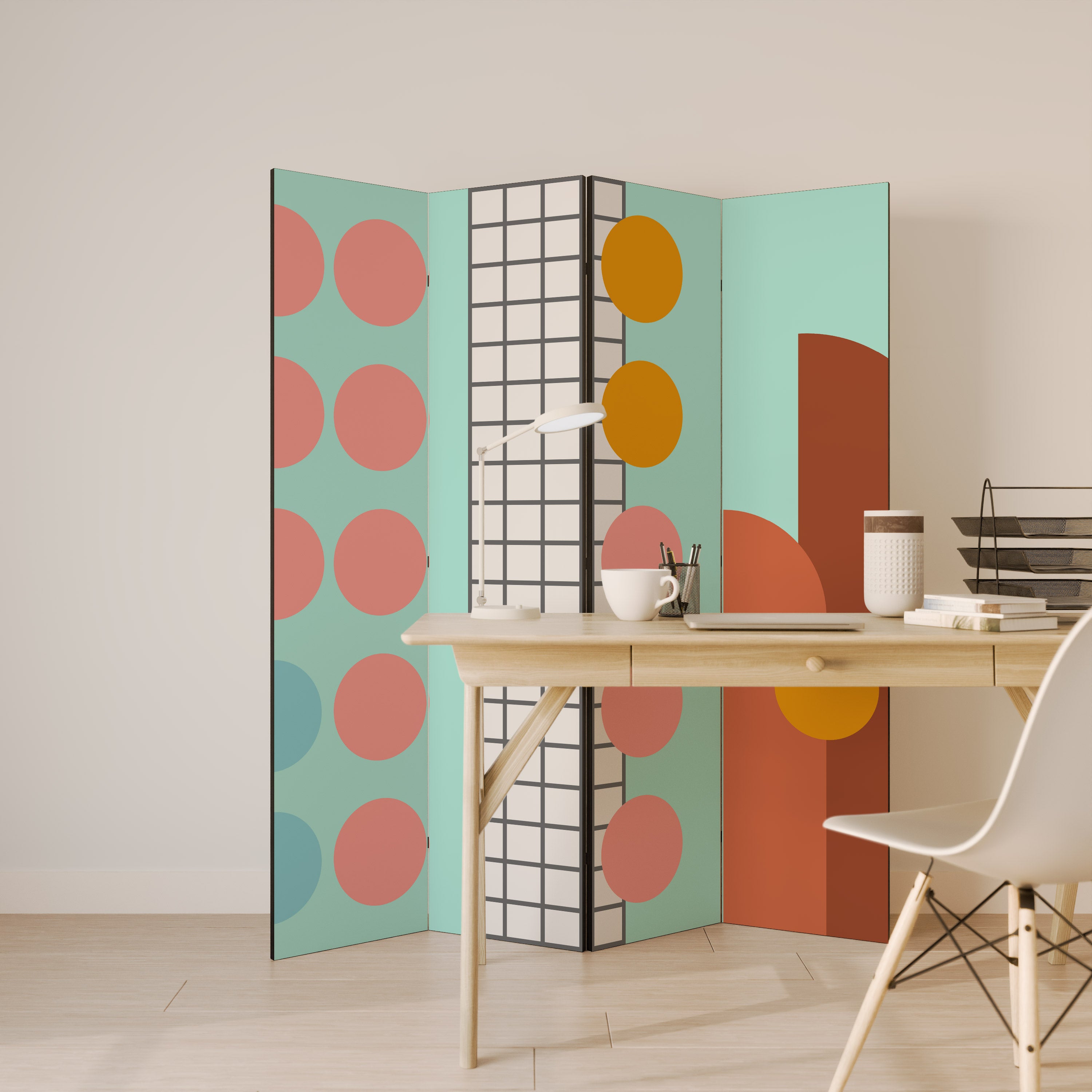 RETRO GRID Biombo de 4 paneles