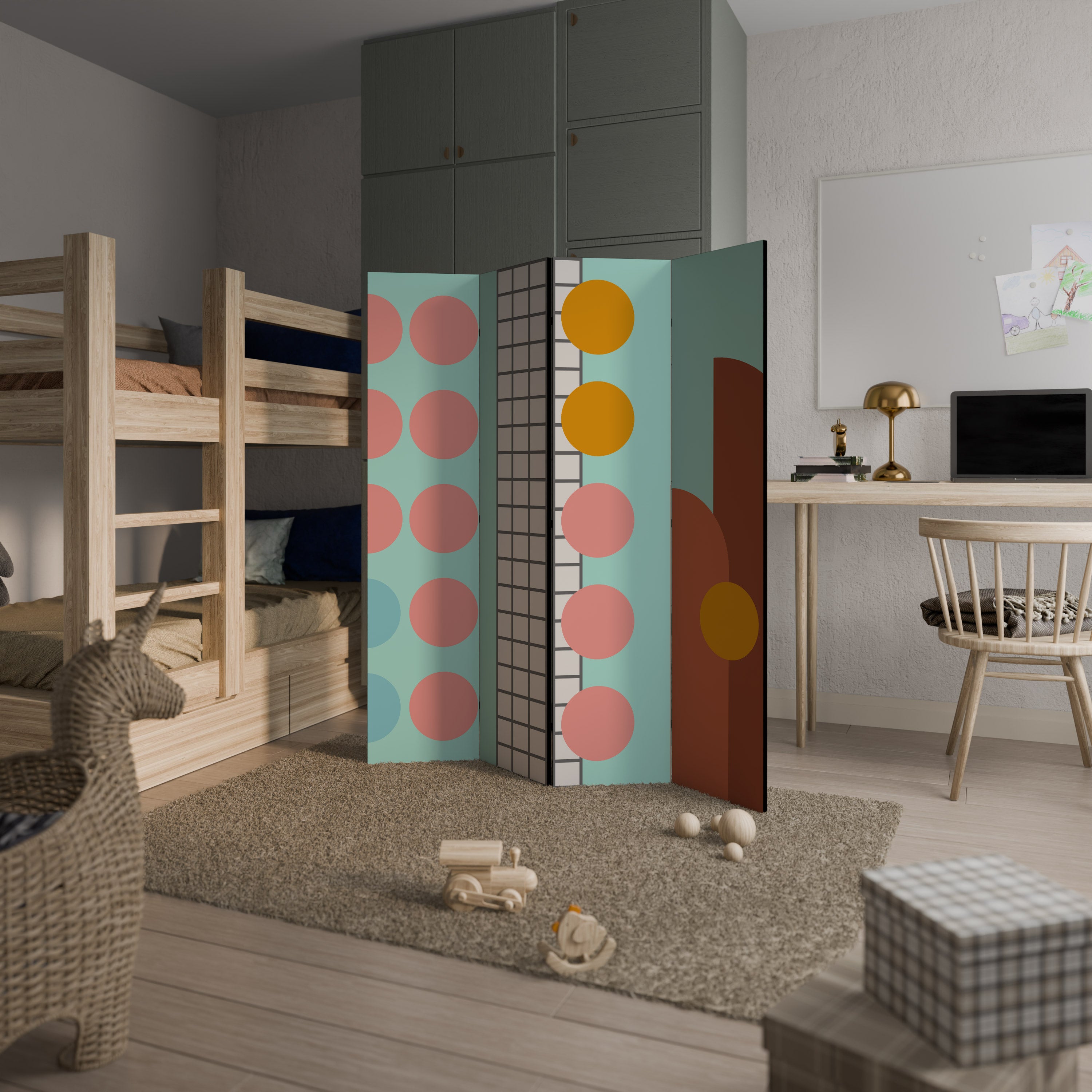 RETRO GRID Decorative 4-Panel Room Divider