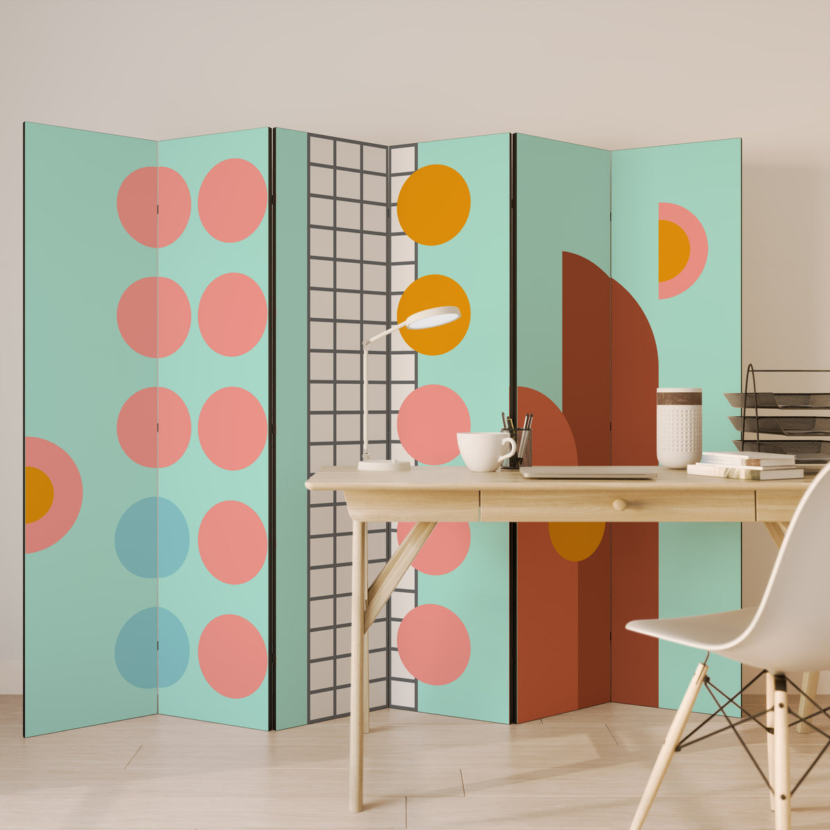 RETRO GRID Biombo de 6 paneles