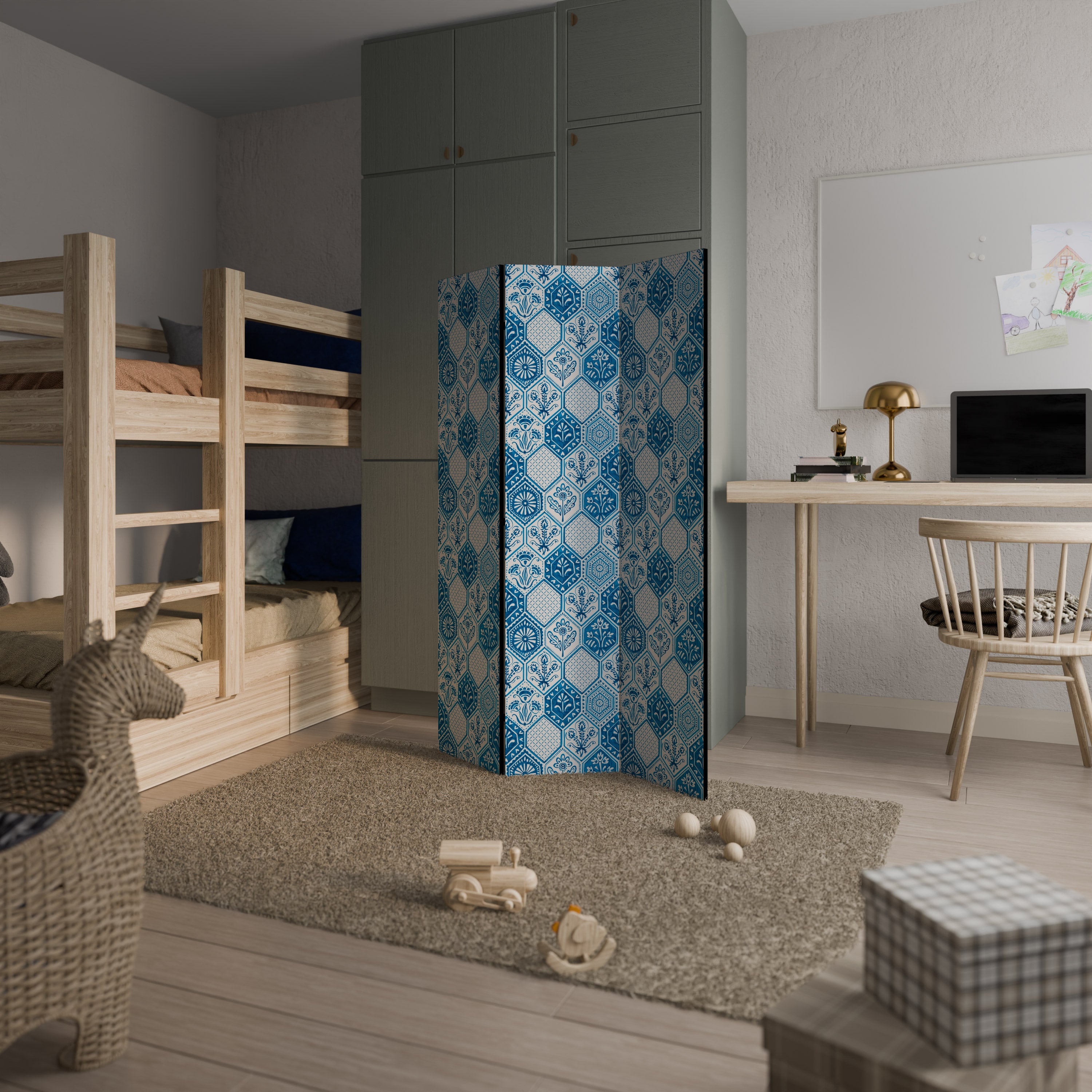 AQUATIC HEXAGON DREAM Biombo de 3 paneles